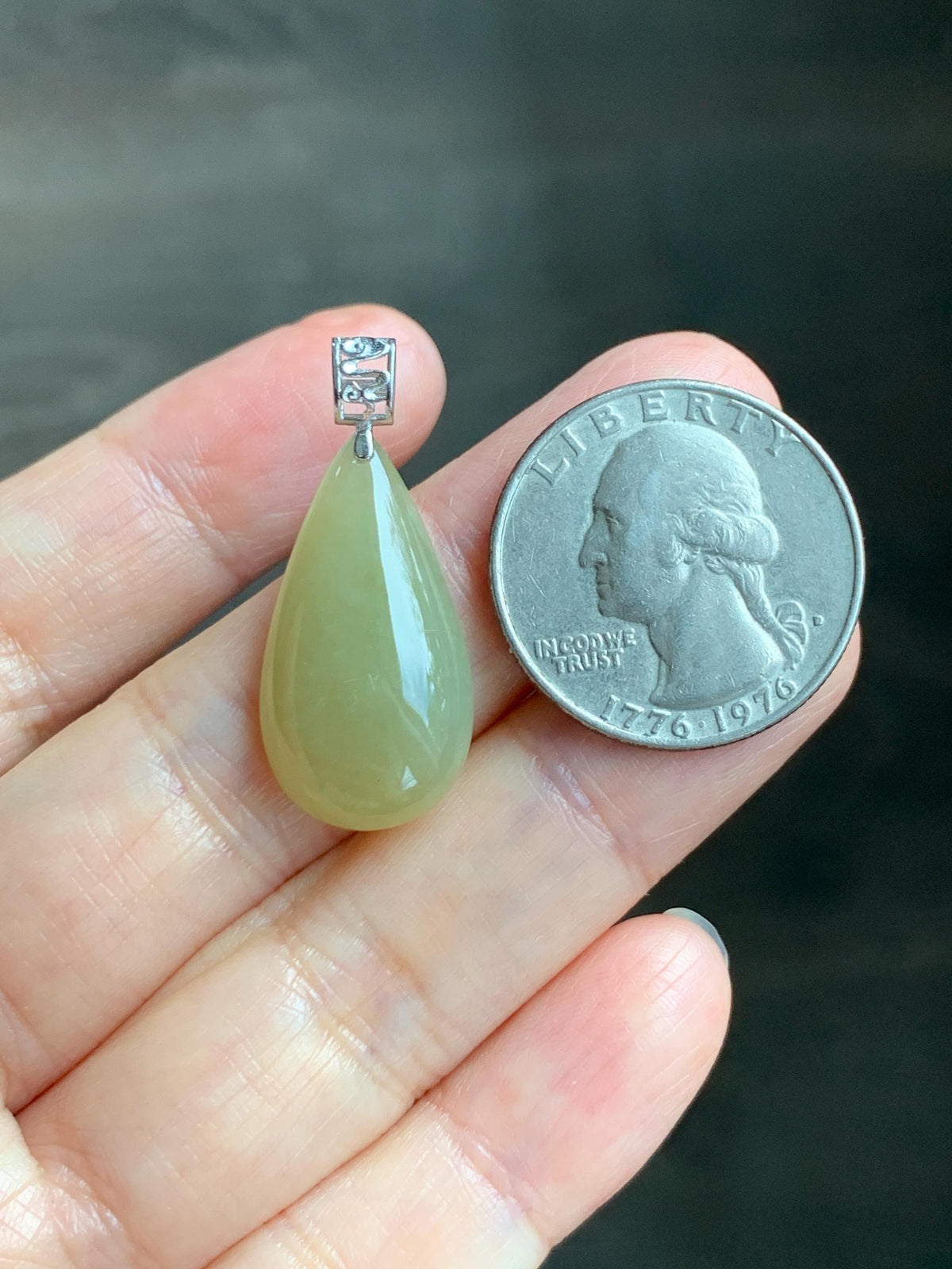 Natural Grade A Icy Translucent Pastel Yellow Jade Jadeite Teardrop Solitaire Pendant Sterling Silver 3g 天然冰淡黄翡翠水滴蛋面吊坠 MDH184B