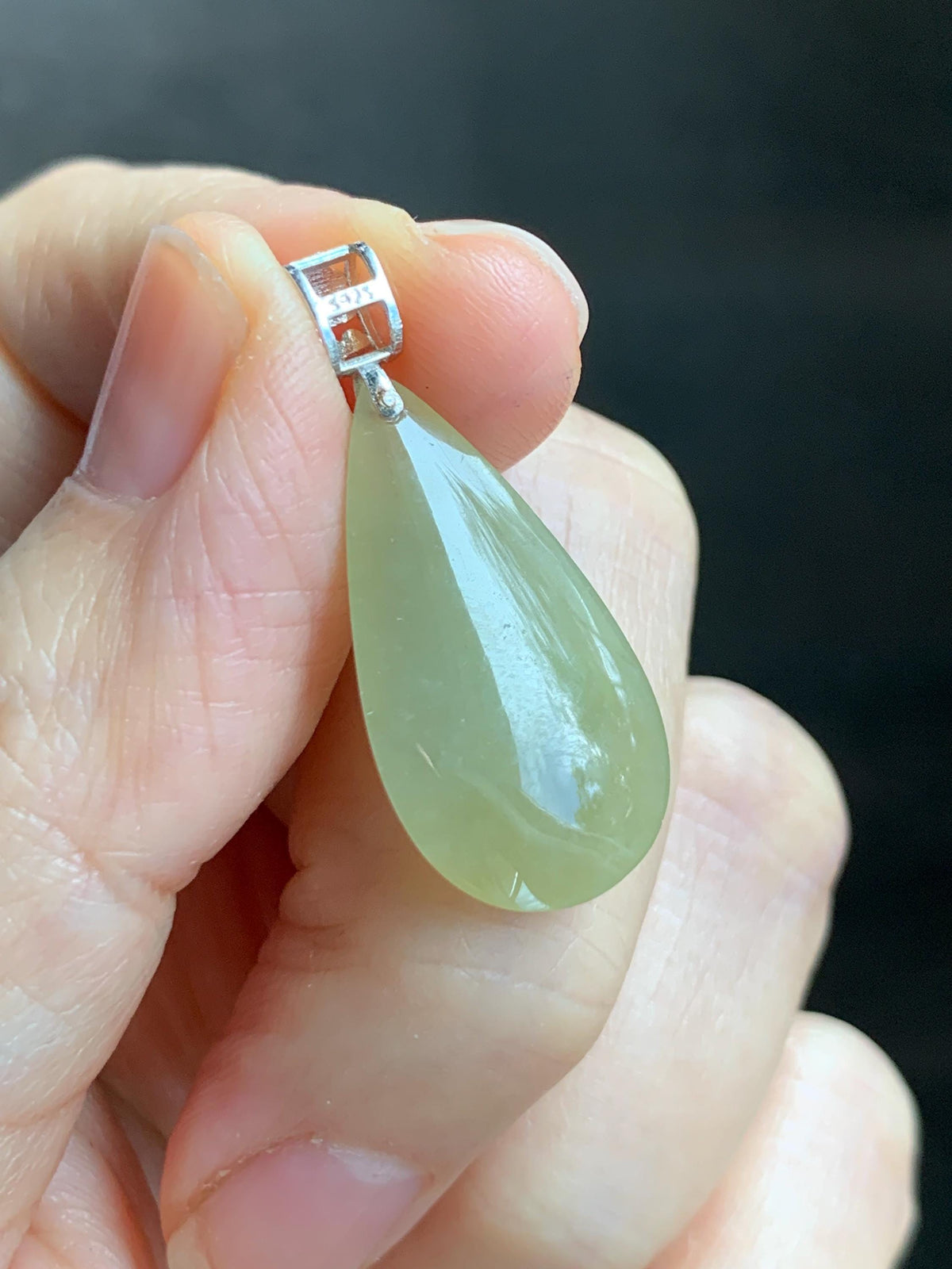 Natural Grade A Icy Translucent Pastel Yellow Jade Jadeite Teardrop Solitaire Pendant Sterling Silver 3g 天然冰淡黄翡翠水滴蛋面吊坠 MDH184B