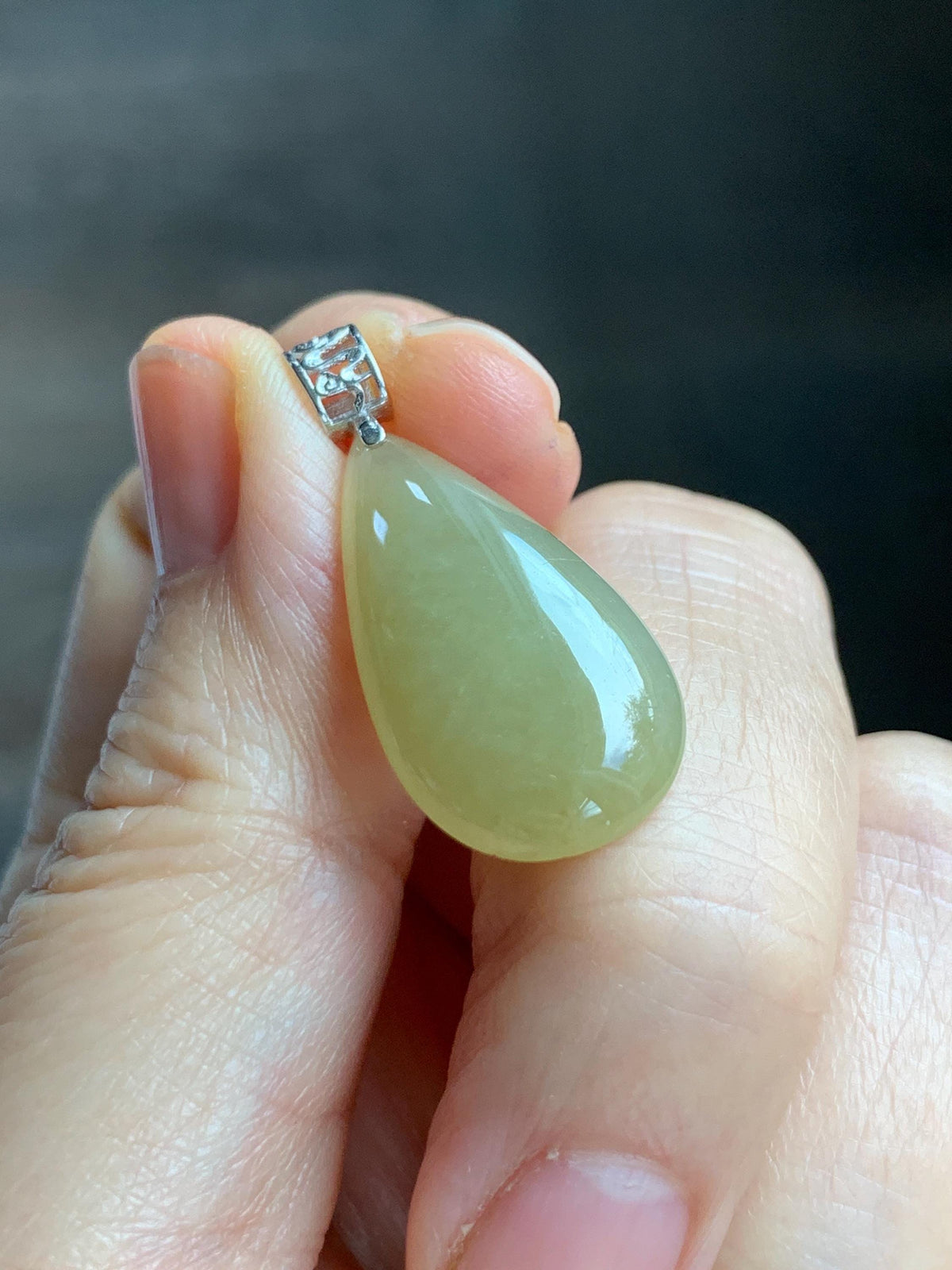 Natural Grade A Icy Translucent Pastel Yellow Jade Jadeite Teardrop Solitaire Pendant Sterling Silver 3g 天然冰淡黄翡翠水滴蛋面吊坠 MDH184B