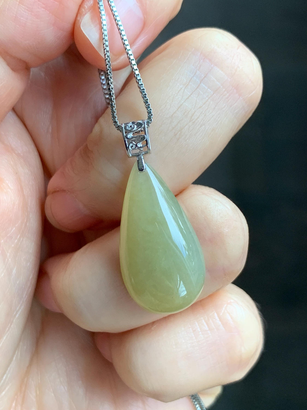 Natural Grade A Icy Translucent Pastel Yellow Jade Jadeite Teardrop Solitaire Pendant Sterling Silver 3g 天然冰淡黄翡翠水滴蛋面吊坠 MDH184B