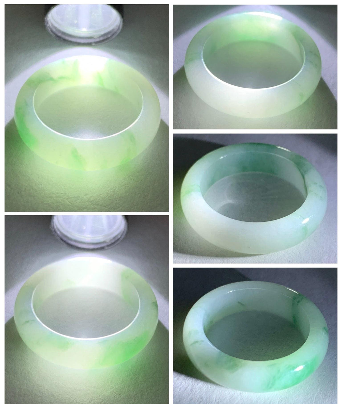 Natural Grade A Icy Translucent White & Green Marbled Jade Jadeite Band Ring Size 7.75 US 4g 天然白冰飘绿花翡翠戒圈 MBL220D