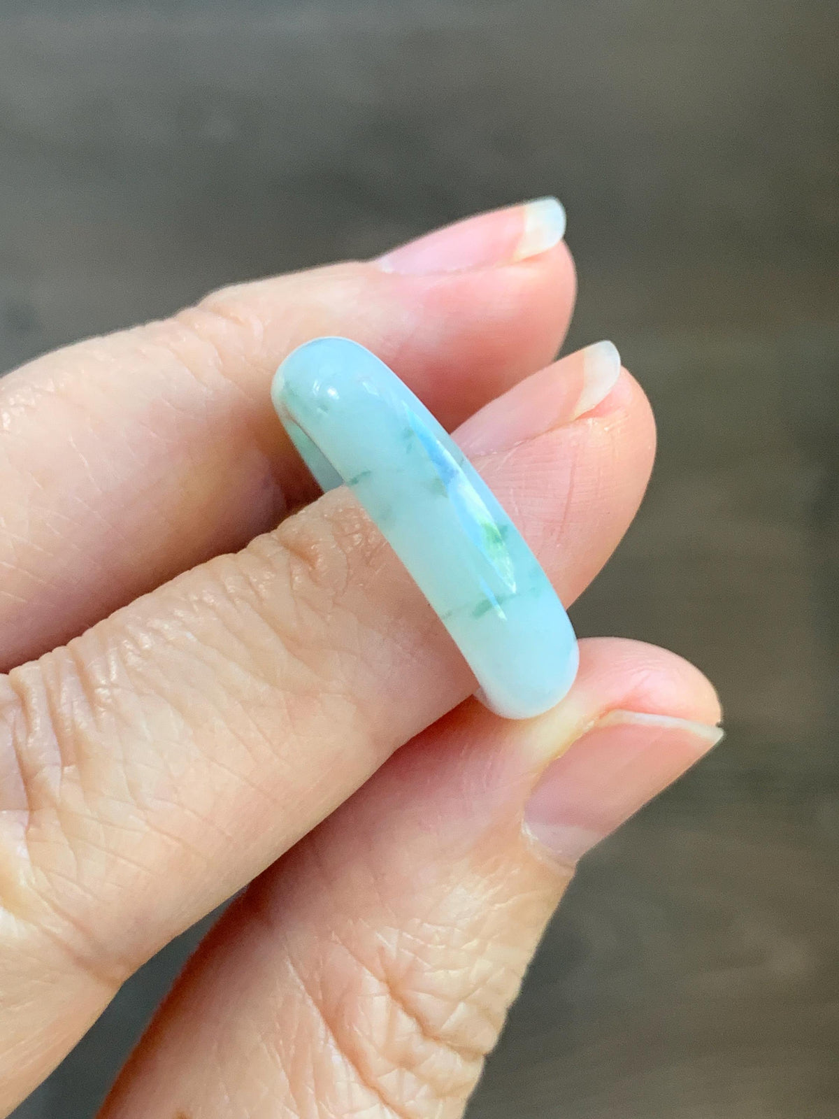 Natural Grade A Icy Translucent White & Green Marbled Jade Jadeite Band Ring Size 7.75 US 4g 天然白冰飘绿花翡翠戒圈 MBL220D