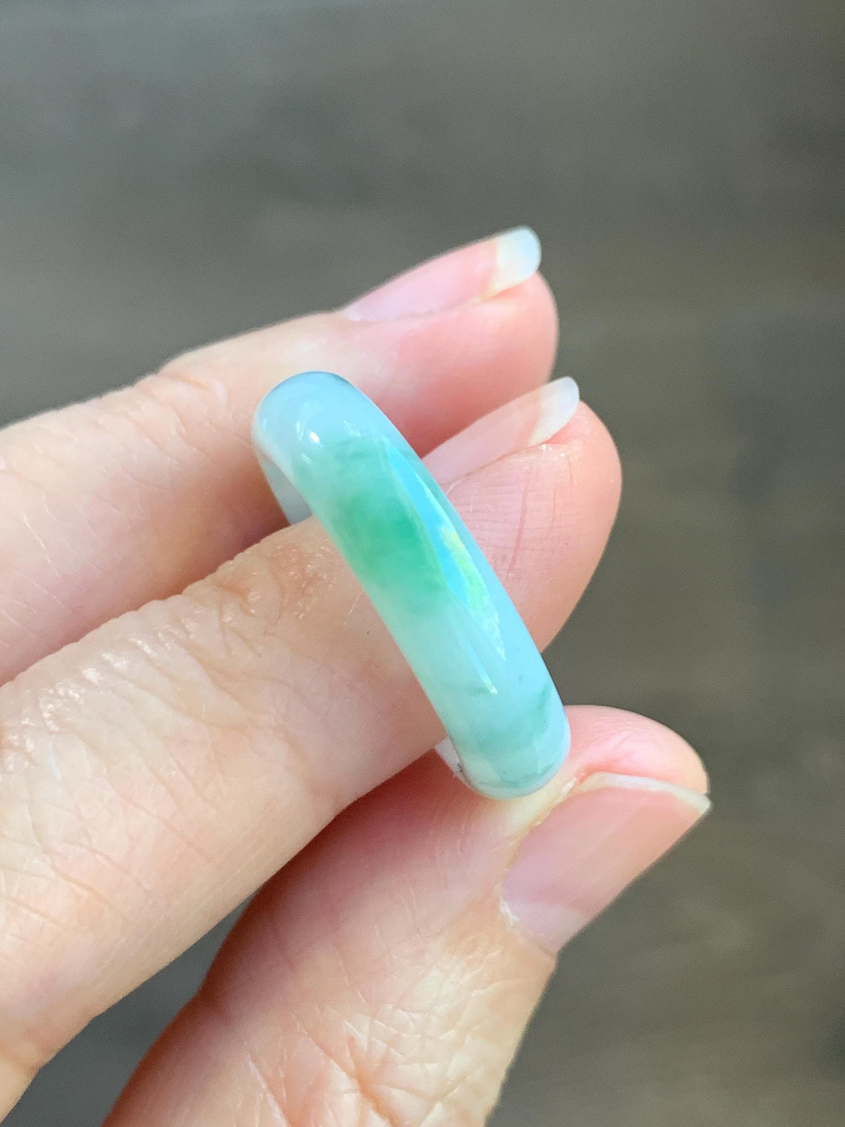 Natural Grade A Icy Translucent White & Green Marbled Jade Jadeite Band Ring Size 7.75 US 4g 天然白冰飘绿花翡翠戒圈 MBL220D