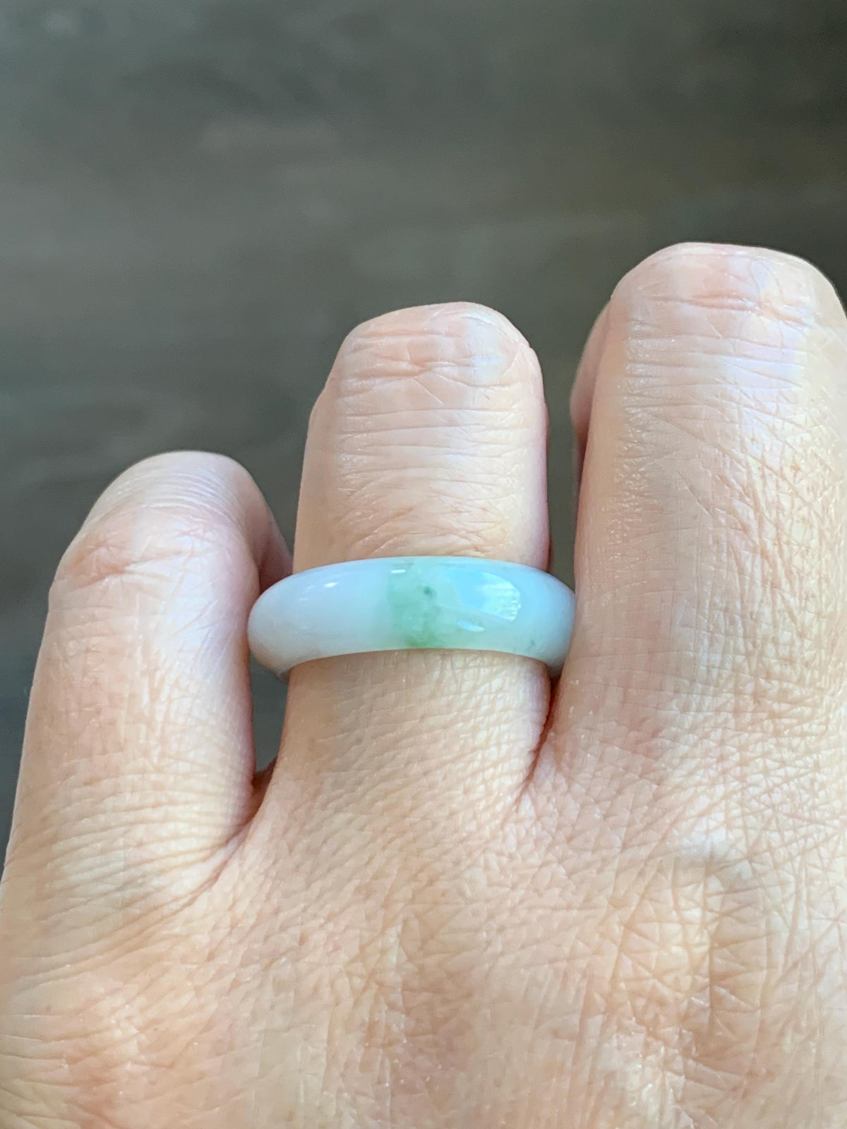 Natural Grade A Icy Translucent White & Green Marbled Jade Jadeite Band Ring Size 7.75 US 4g 天然白冰飘绿花翡翠戒圈 MBL220B