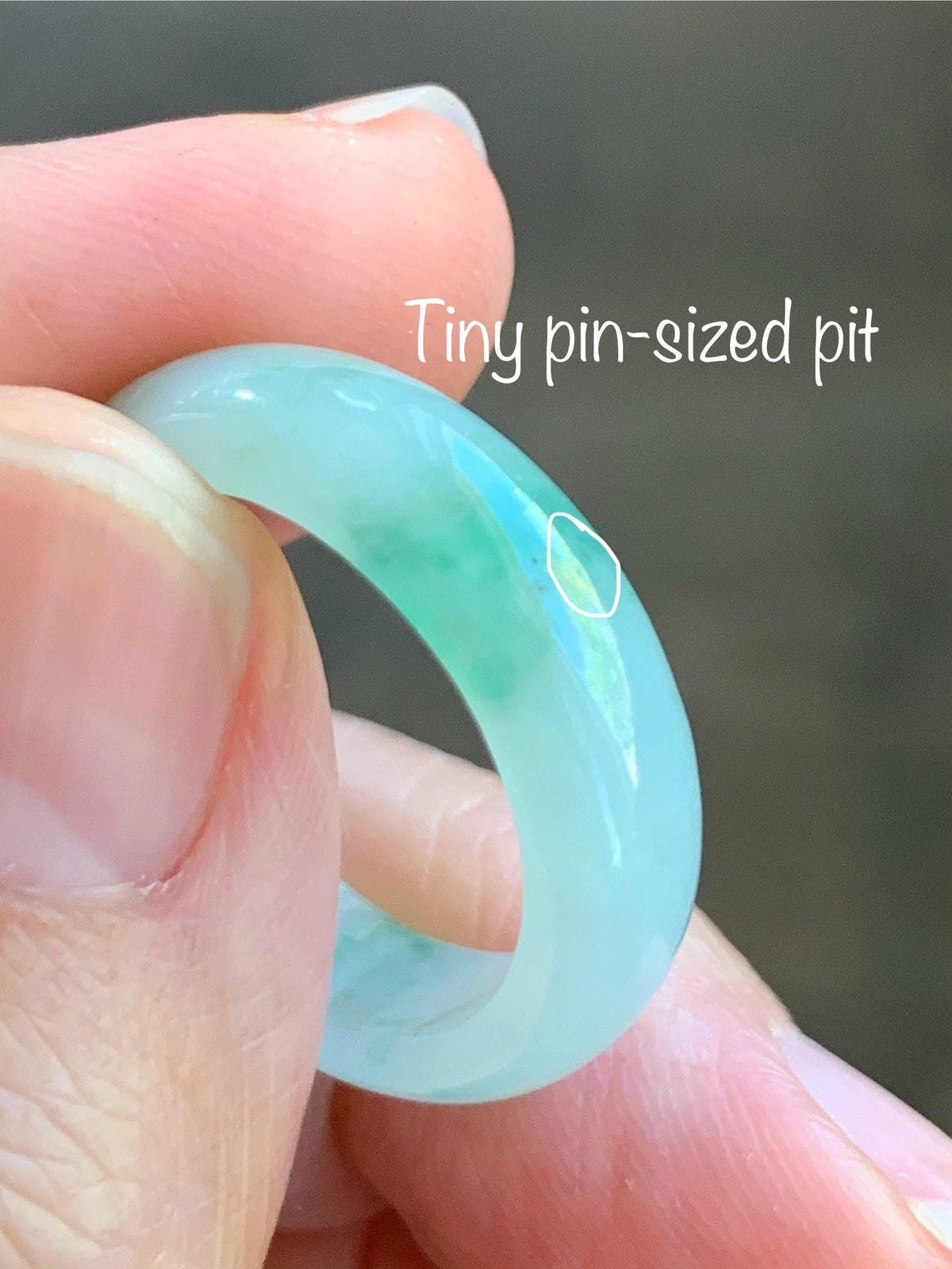 Natural Grade A Icy Translucent White & Green Marbled Jade Jadeite Band Ring Size 7.75 US 4g 天然白冰飘绿花翡翠戒圈 MBL220B