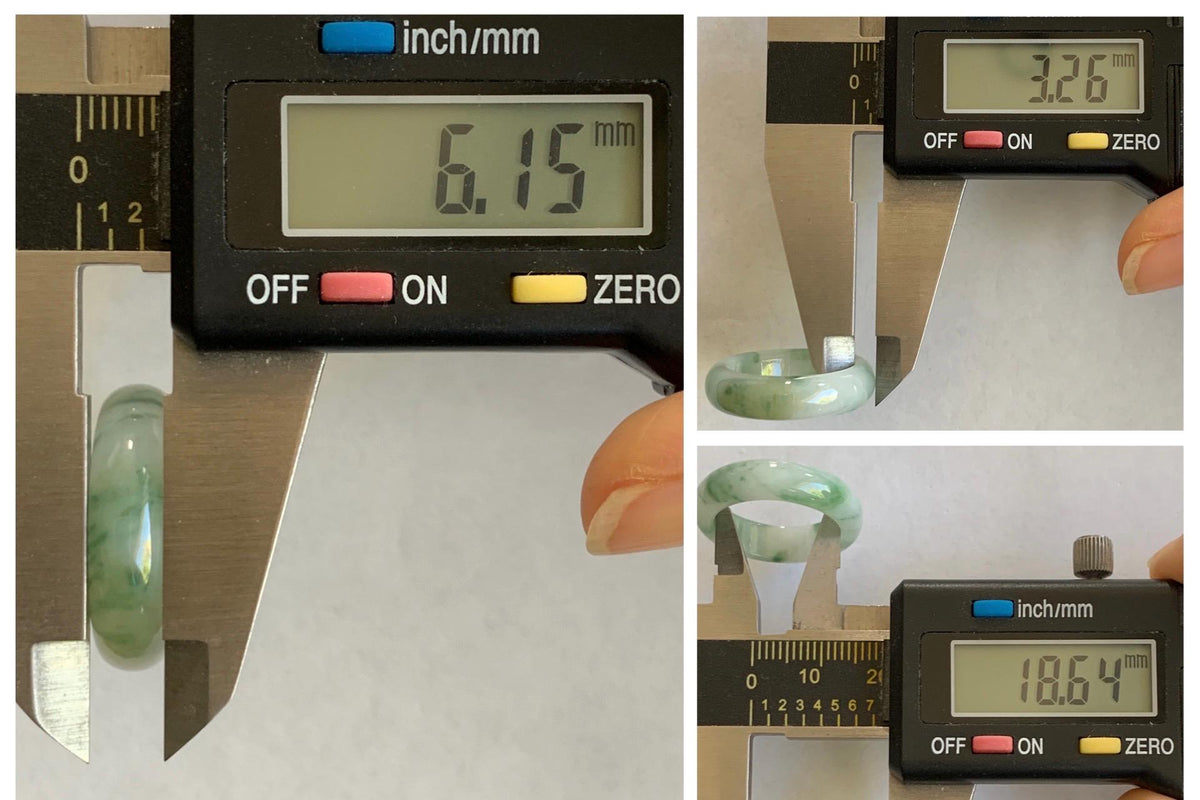 Natural Grade A Icy Translucent White & Green Marbled Jade Jadeite Band Ring Size 8.5 US 4g 天然白冰飘绿花翡翠戒圈 MBL220A