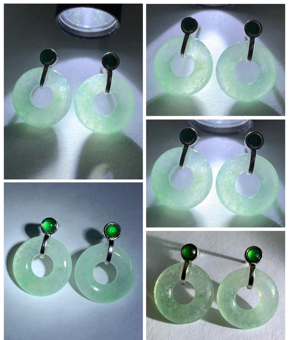 Natural Grade A Icy Highly Translucent Light Green Jade Jadeite Ping An Kou Donut Stud Earrings Sterling Silver 天然冰晴底翡翠平安扣耳钉 MQS240A