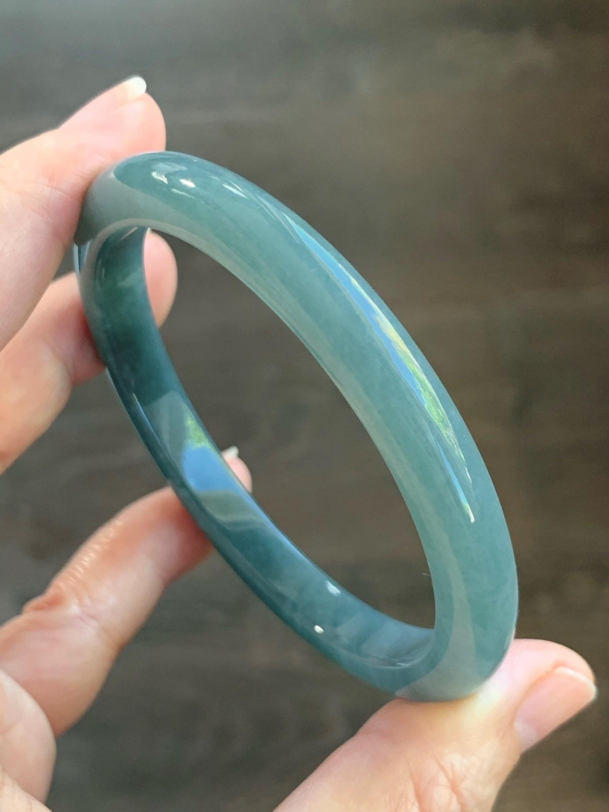 Certified Natural Grade A Guatemalan Icy Translucent Dark Dusty Blue Jade Jadeite Bangle 59.53mm 7.36” 35g 天然冰危暗蓝翡翠正圈手镯 1220