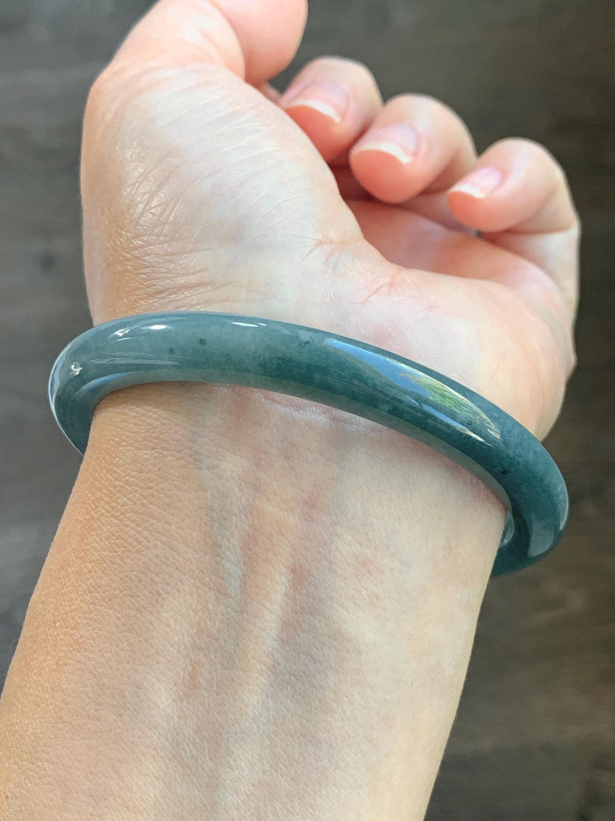 Certified Natural Grade A Guatemalan Icy Translucent Dark Dusty Blue Jade Jadeite Bangle 59.53mm 7.36” 35g 天然冰危暗蓝翡翠正圈手镯 1220