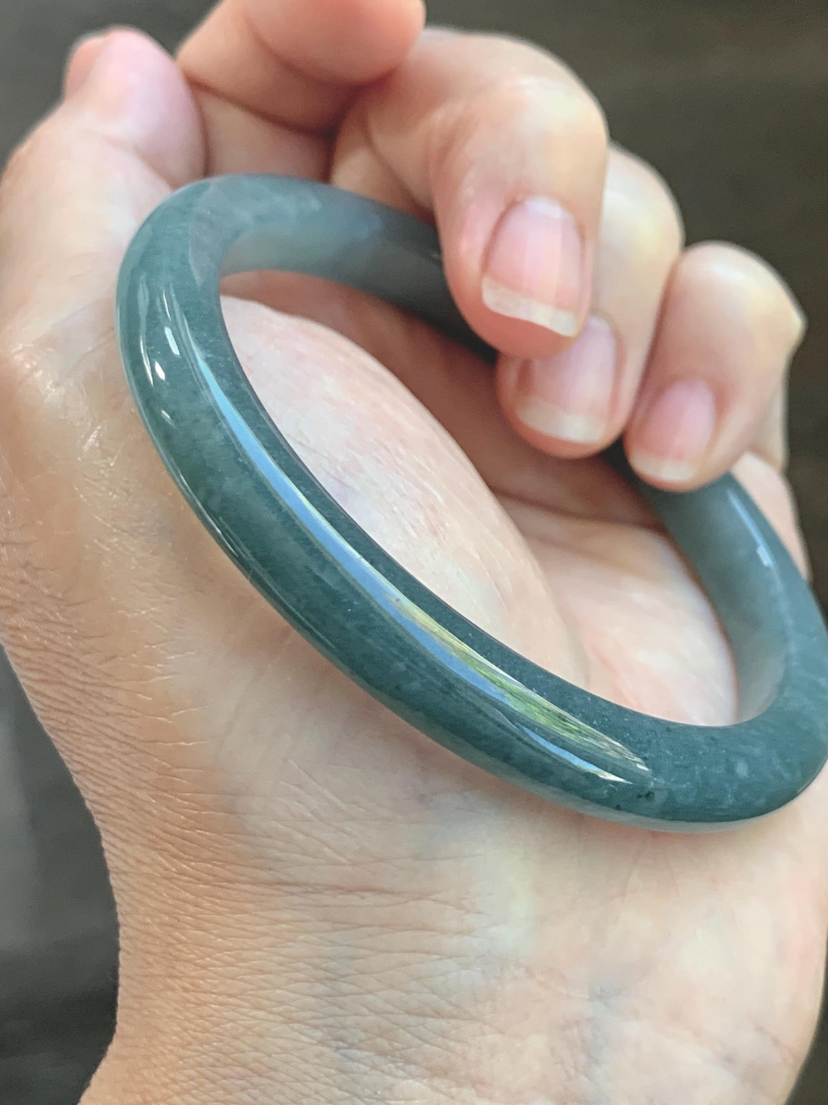 Certified Natural Grade A Guatemalan Icy Translucent Dark Dusty Blue Jade Jadeite Bangle 59.53mm 7.36” 35g 天然冰危暗蓝翡翠正圈手镯 1220