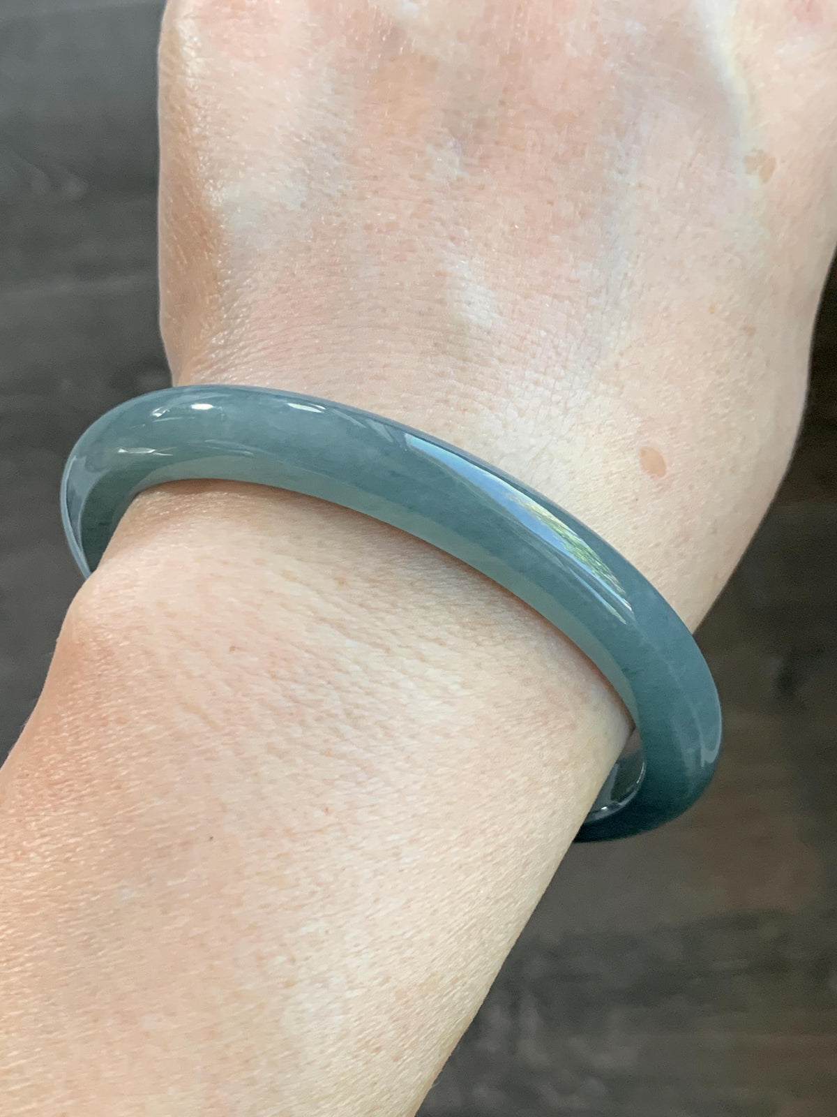 Certified Natural Grade A Guatemalan Icy Translucent Dark Dusty Blue Jade Jadeite Bangle 59.53mm 7.36” 35g 天然冰危暗蓝翡翠正圈手镯 1220