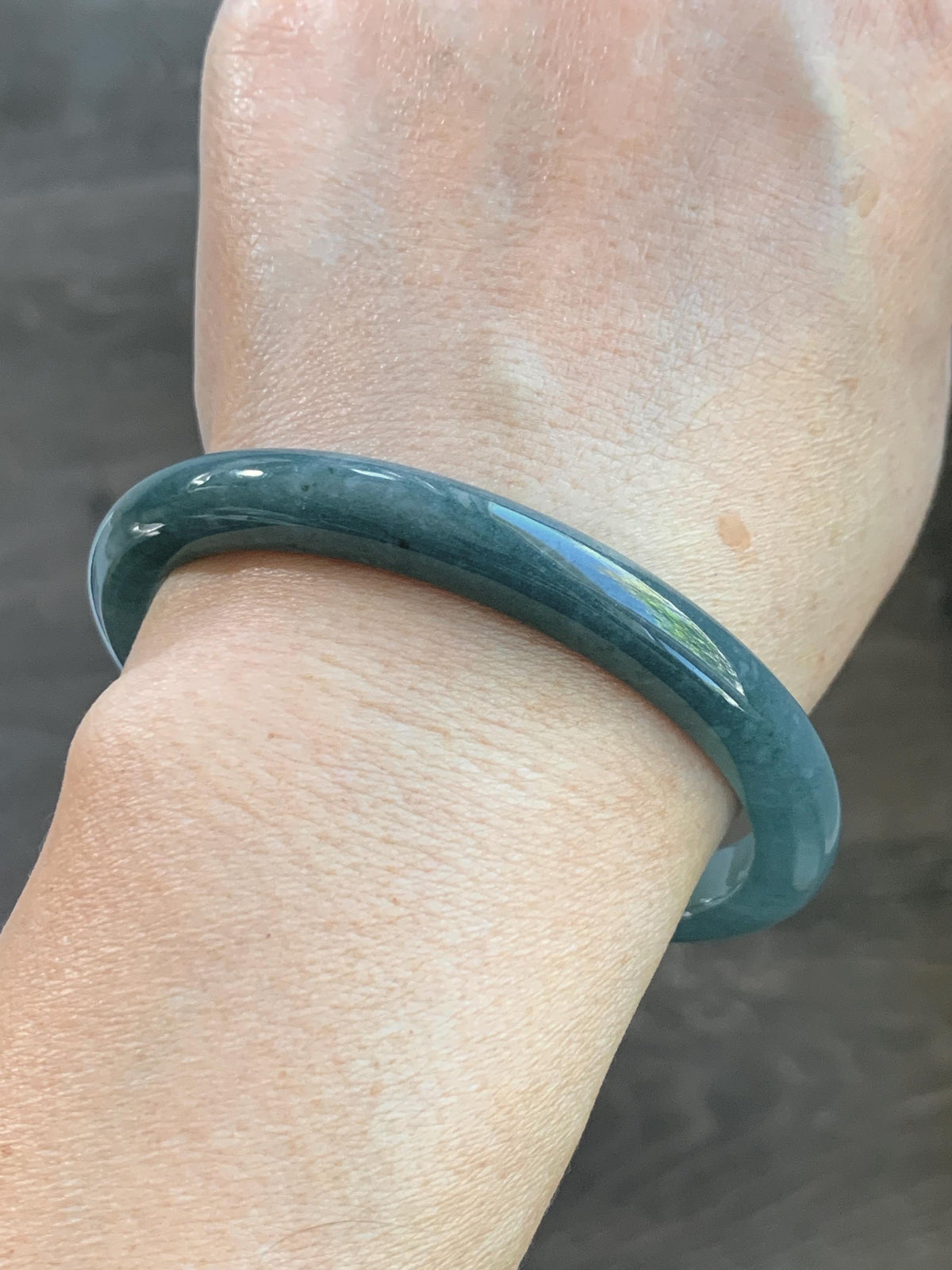 Certified Natural Grade A Guatemalan Icy Translucent Dark Dusty Blue Jade Jadeite Bangle 59.53mm 7.36” 35g 天然冰危暗蓝翡翠正圈手镯 1220