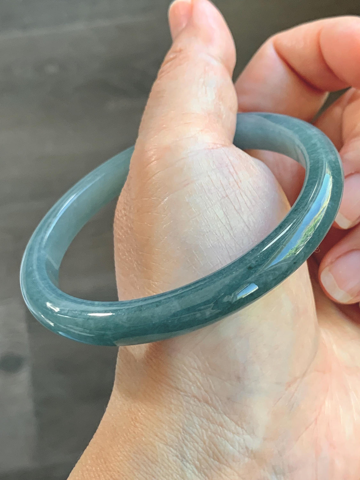 Certified Natural Grade A Guatemalan Icy Translucent Dark Dusty Blue Jade Jadeite Bangle 59.53mm 7.36” 35g 天然冰危暗蓝翡翠正圈手镯 1220