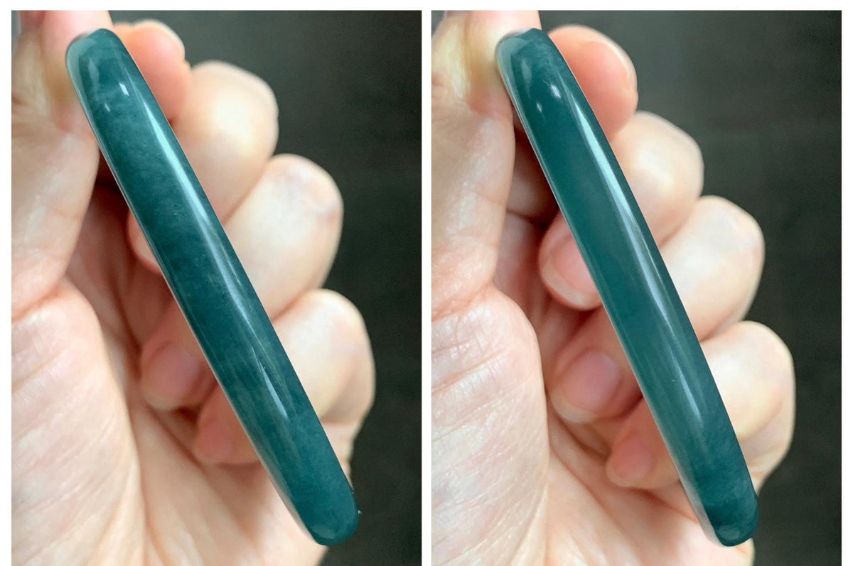 Certified Natural Grade A Guatemalan Icy Translucent Dark Teal Blue Jade Jadeite Bangle Bracelet 61mm 7.54” 30.88g 天然冰危深蓝绿翡翠圆条手镯 1208