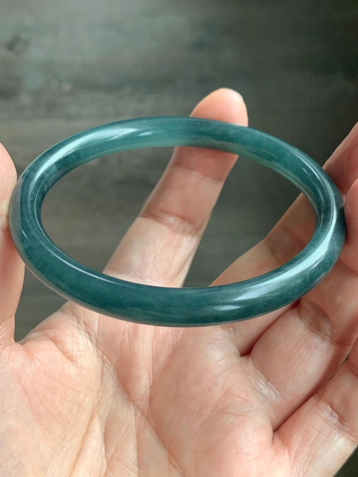 Certified Natural Grade A Guatemalan Icy Translucent Dark Teal Blue Jade Jadeite Bangle Bracelet 61mm 7.54” 30.88g 天然冰危深蓝绿翡翠圆条手镯 1208