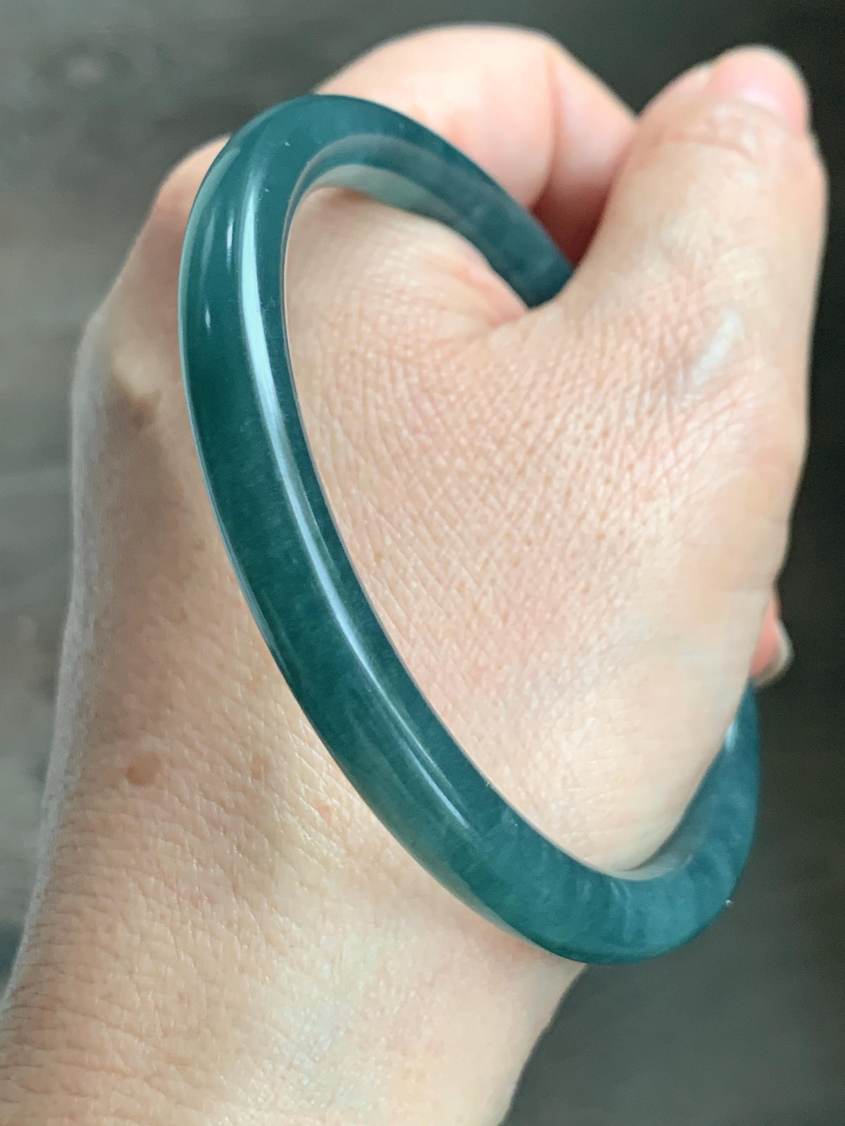 Certified Natural Grade A Guatemalan Icy Translucent Dark Teal Blue Jade Jadeite Bangle Bracelet 61mm 7.54” 30.88g 天然冰危深蓝绿翡翠圆条手镯 1208