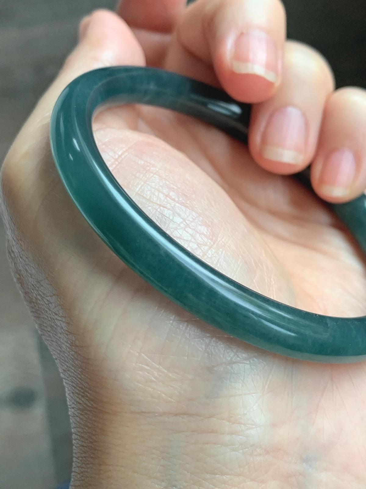 Certified Natural Grade A Guatemalan Icy Translucent Dark Teal Blue Jade Jadeite Bangle Bracelet 61mm 7.54” 30.88g 天然冰危深蓝绿翡翠圆条手镯 1208
