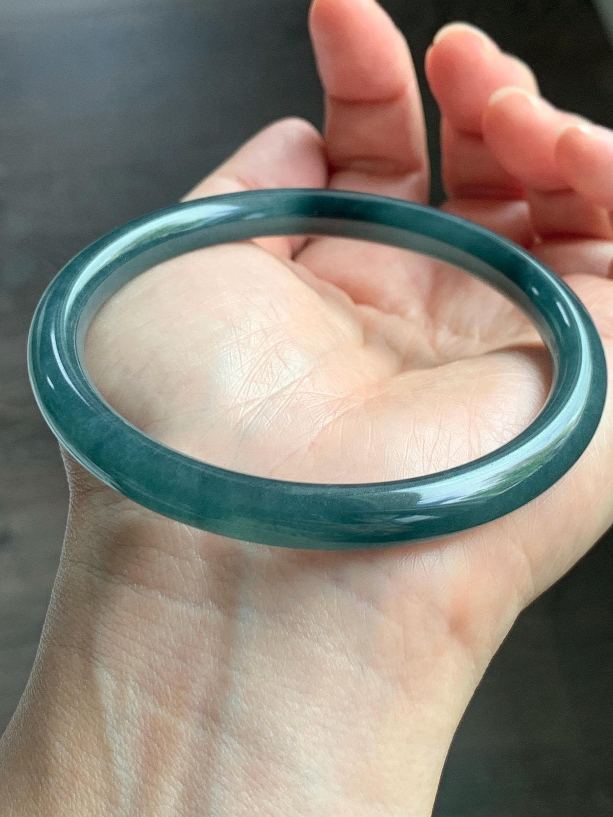 Certified Natural Grade A Guatemalan Icy Translucent Dark Teal Blue Jade Jadeite Bangle Bracelet 61mm 7.53” 29.8g 天然冰危深蓝绿翡翠圆条手镯 1207