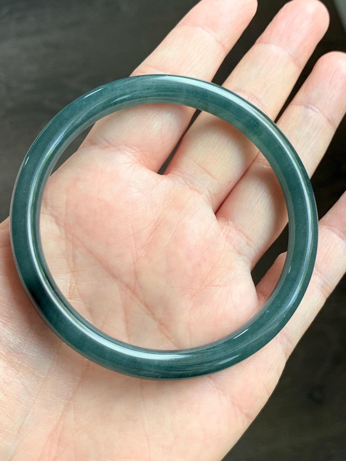 Certified Natural Grade A Guatemalan Icy Translucent Dark Teal Blue Jade Jadeite Bangle Bracelet 61mm 7.53” 29.8g 天然冰危深蓝绿翡翠圆条手镯 1207