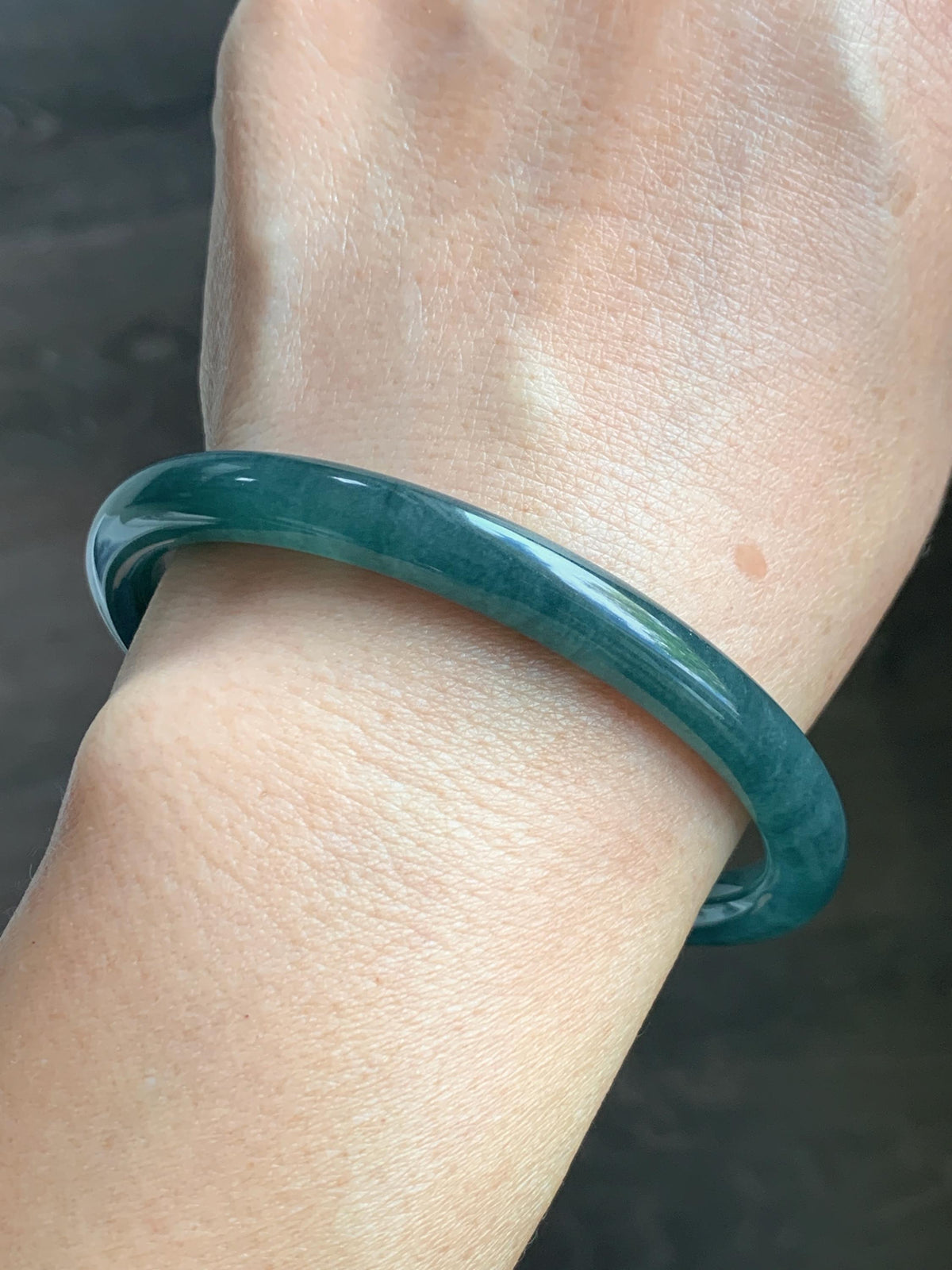 Certified Natural Grade A Guatemalan Icy Translucent Dark Teal Blue Jade Jadeite Bangle Bracelet 61mm 7.53” 29.8g 天然冰危深蓝绿翡翠圆条手镯 1207