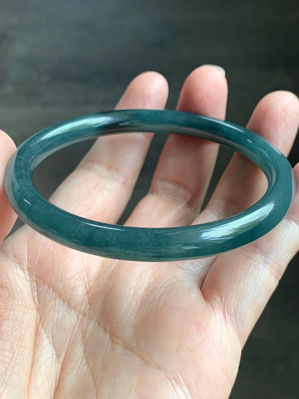 Certified Natural Grade A Guatemalan Icy Translucent Dark Teal Blue Jade Jadeite Bangle Bracelet 61mm 7.53” 29.8g 天然冰危深蓝绿翡翠圆条手镯 1207
