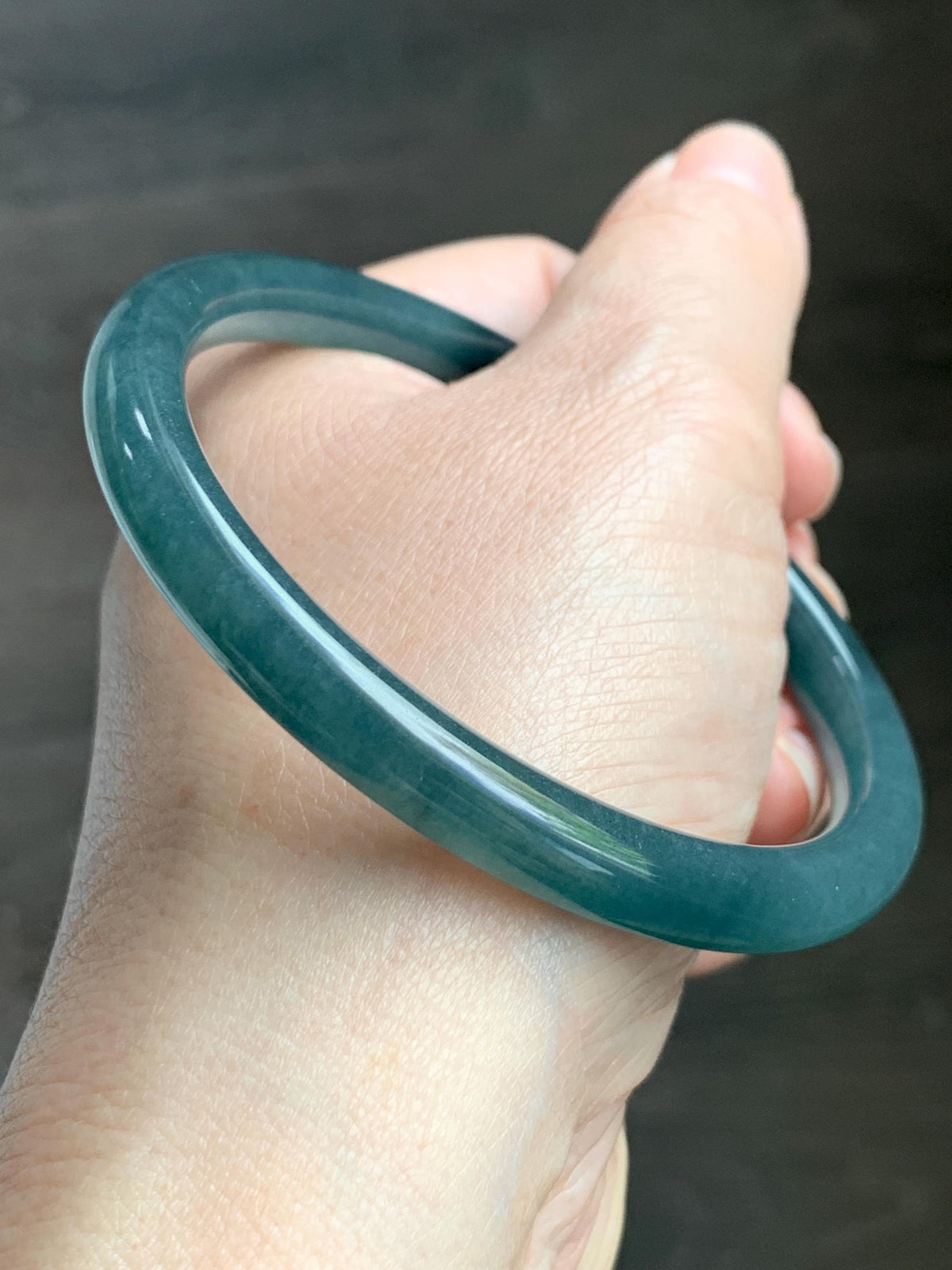Certified Natural Grade A Guatemalan Icy Translucent Dark Teal Blue Jade Jadeite Bangle Bracelet 61mm 7.53” 29.8g 天然冰危深蓝绿翡翠圆条手镯 1207