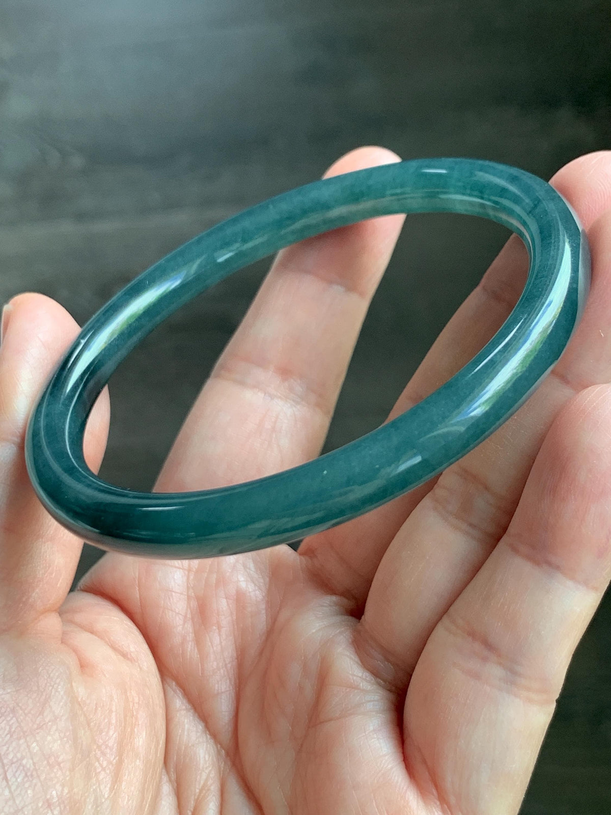 Certified Natural Grade A Guatemalan Icy Translucent Dark Teal Blue Jade Jadeite Bangle Bracelet 61mm 7.53” 29.8g 天然冰危深蓝绿翡翠圆条手镯 1207