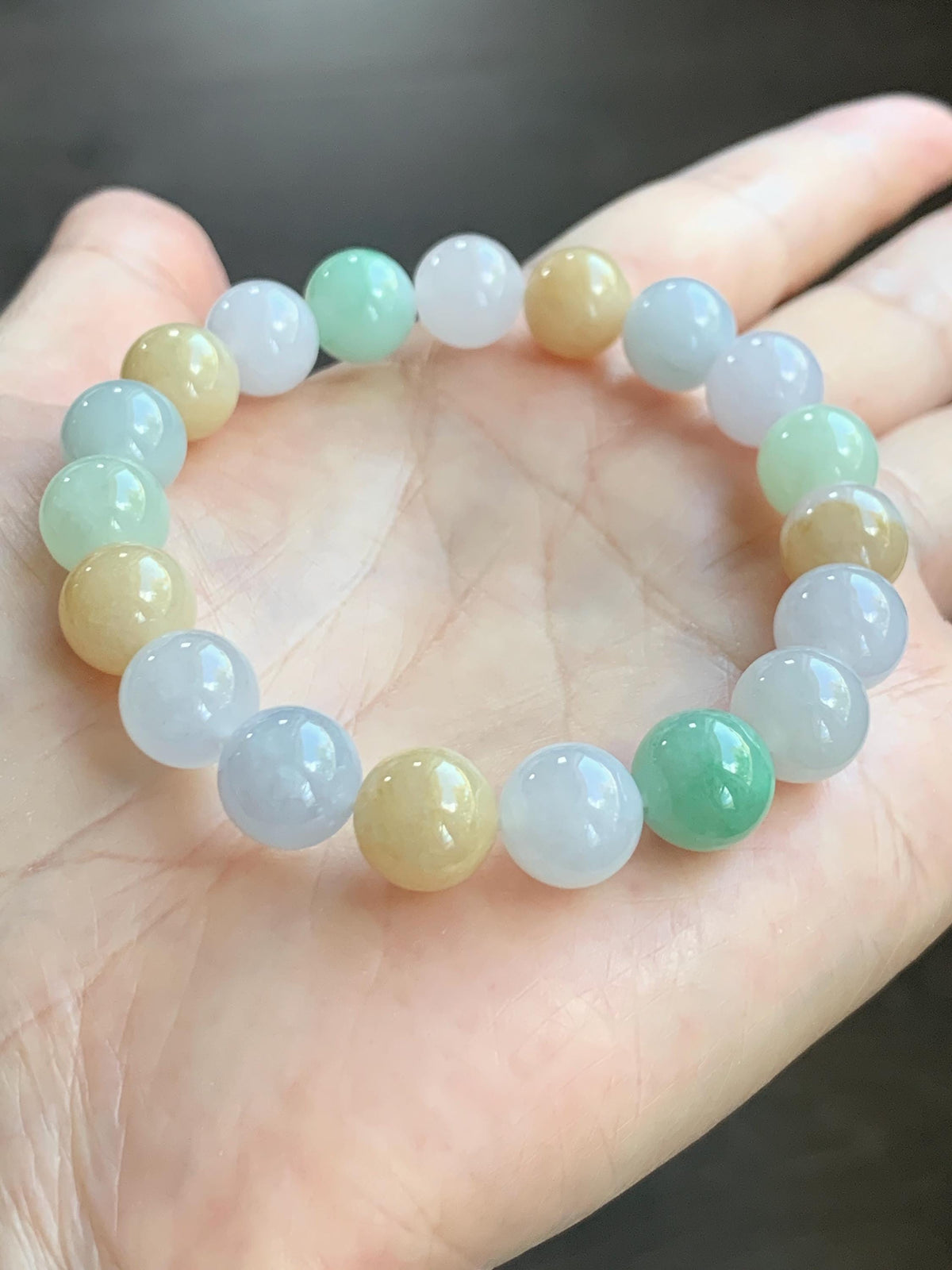 Certified Natural Grade A Icy Highly Translucent Gelatinous Multicolored Jade Jadeite Beads Beaded Bracelet 9.9mm 7” 32g 天然冰胶多宝翡翠手串 1233