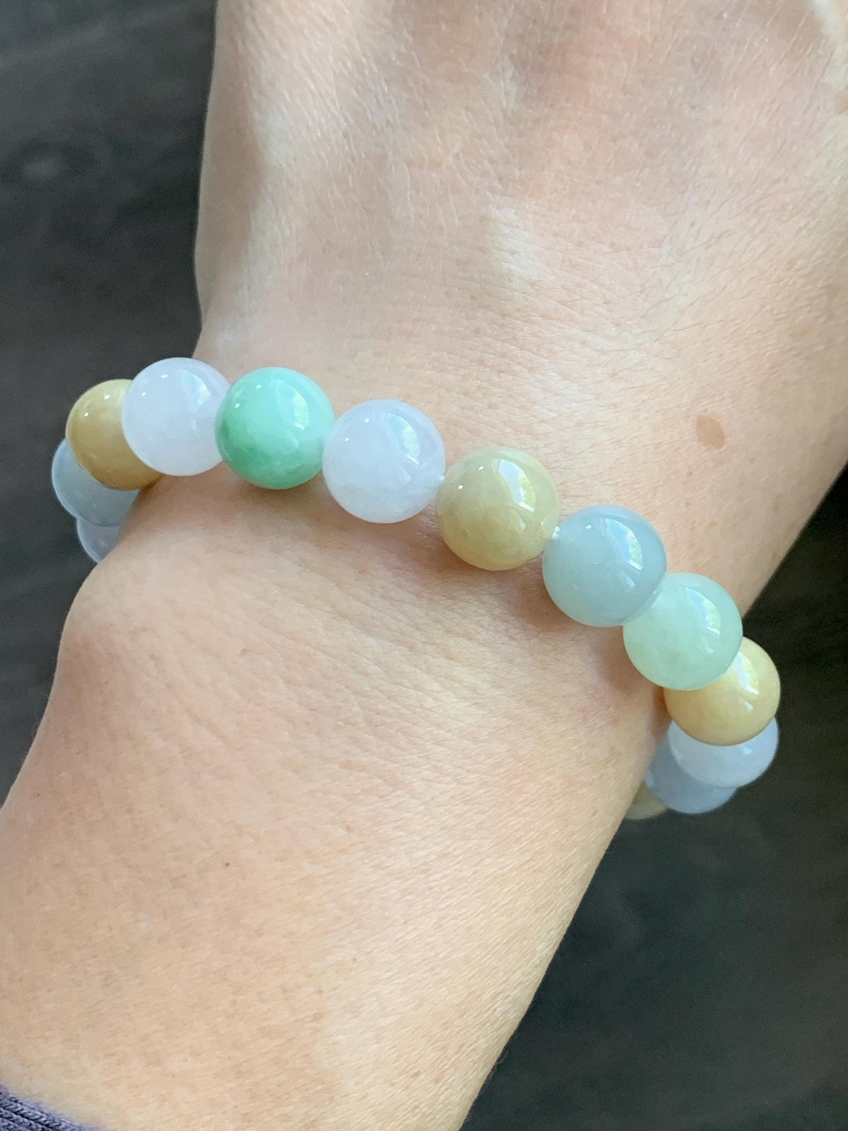 Certified Natural Grade A Icy Highly Translucent Gelatinous Multicolored Jade Jadeite Beads Beaded Bracelet 9.9mm 7” 32g 天然冰胶多宝翡翠手串 1233