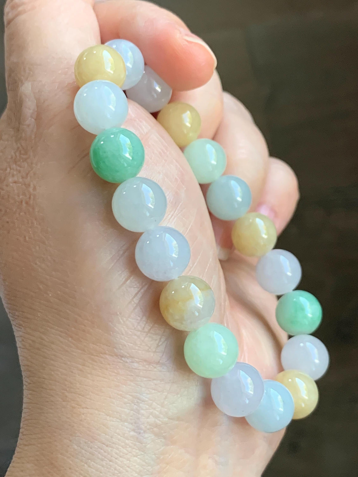 Certified Natural Grade A Icy Highly Translucent Gelatinous Multicolored Jade Jadeite Beads Beaded Bracelet 9.9mm 7” 32g 天然冰胶多宝翡翠手串 1233