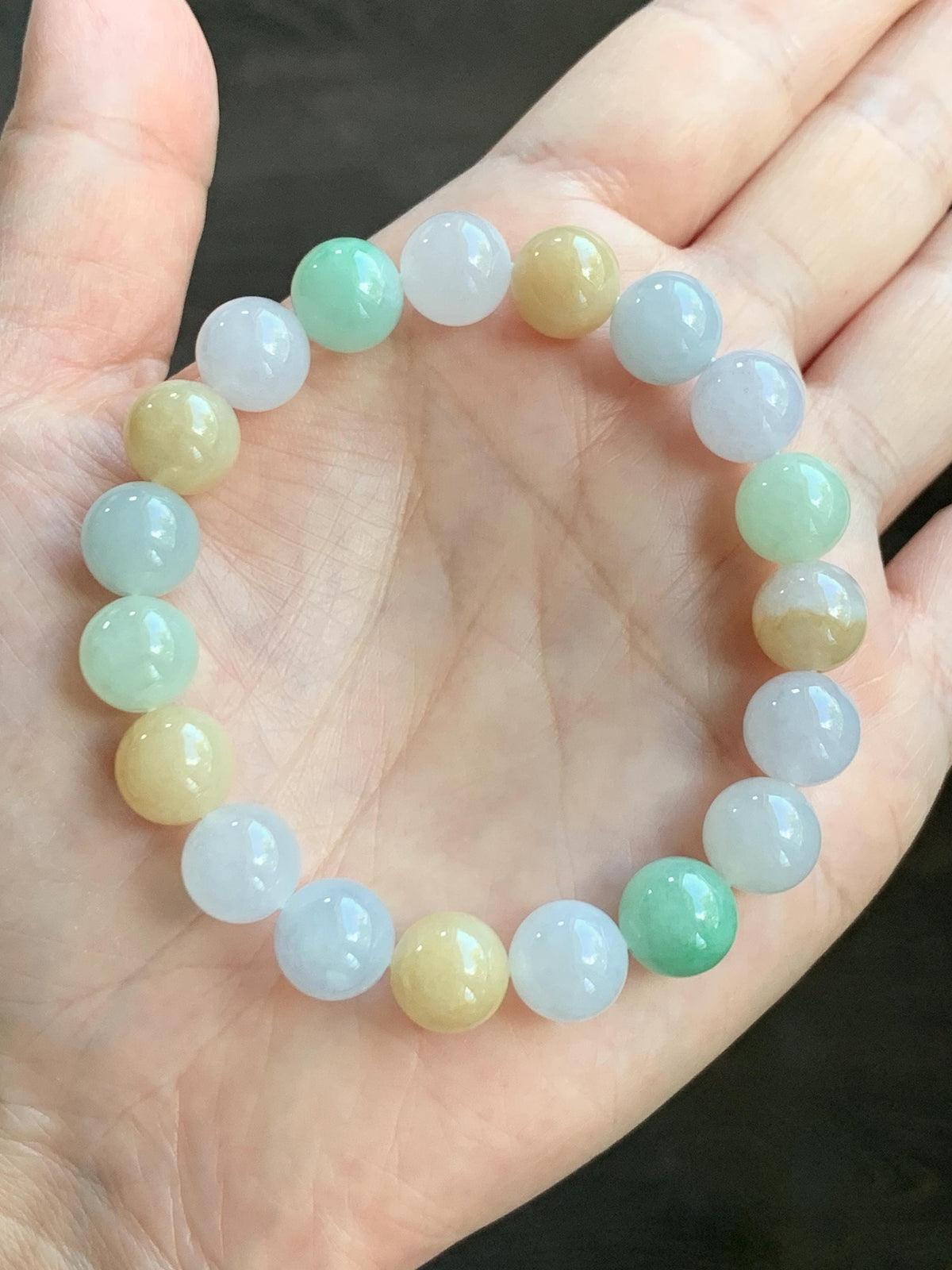 Certified Natural Grade A Icy Highly Translucent Gelatinous Multicolored Jade Jadeite Beads Beaded Bracelet 9.9mm 7” 32g 天然冰胶多宝翡翠手串 1233