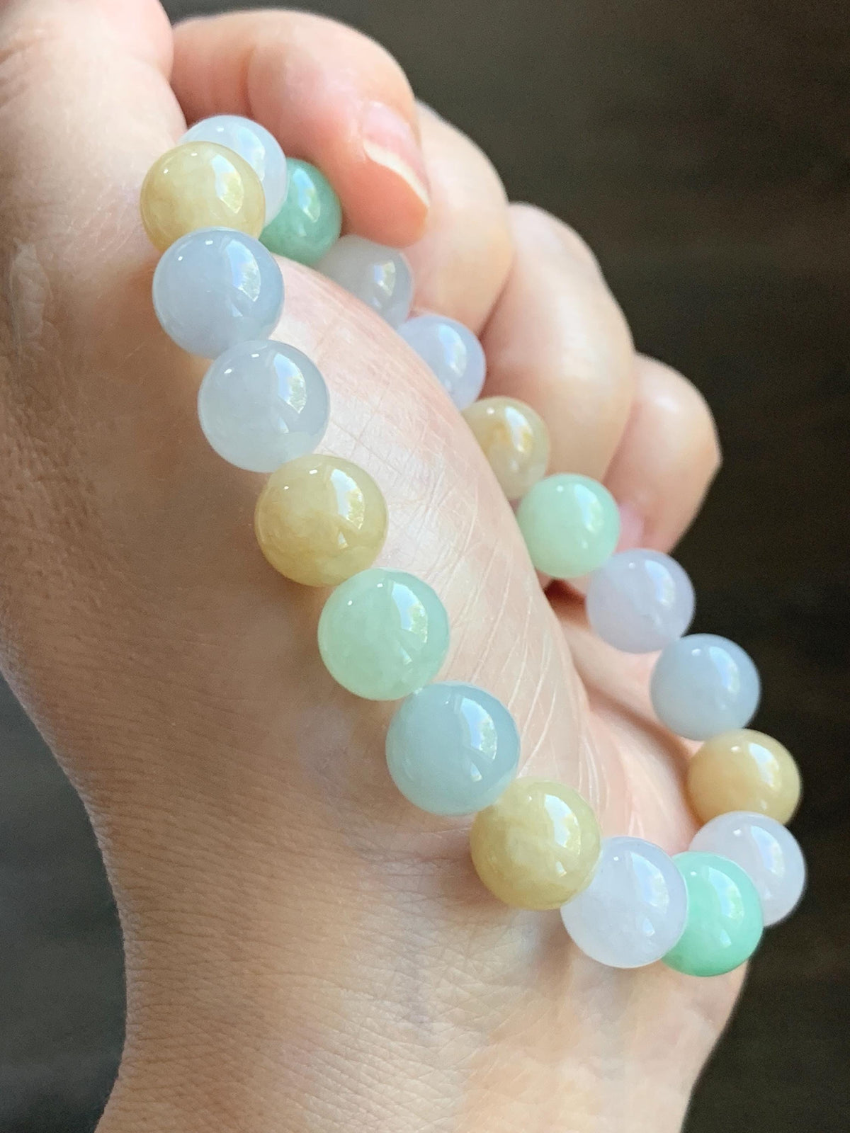 Certified Natural Grade A Icy Highly Translucent Gelatinous Multicolored Jade Jadeite Beads Beaded Bracelet 9.9mm 7” 32g 天然冰胶多宝翡翠手串 1233