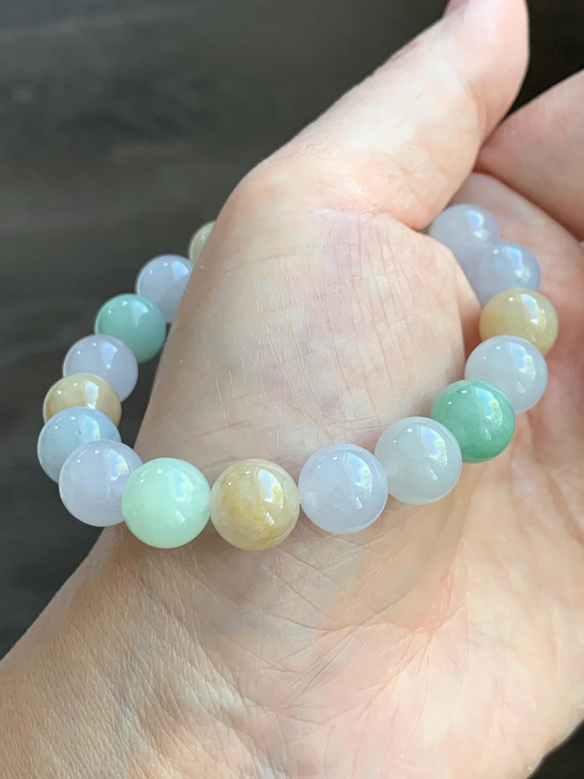 Certified Natural Grade A Icy Highly Translucent Gelatinous Multicolored Jade Jadeite Beads Beaded Bracelet 9.9mm 7” 32g 天然冰胶多宝翡翠手串 1233