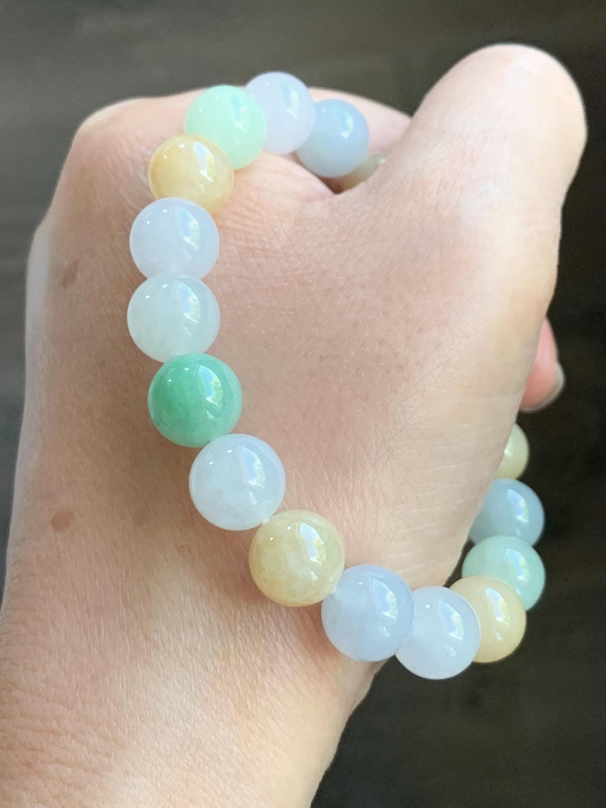 Certified Natural Grade A Icy Highly Translucent Gelatinous Multicolored Jade Jadeite Beads Beaded Bracelet 9.9mm 7” 32g 天然冰胶多宝翡翠手串 1233