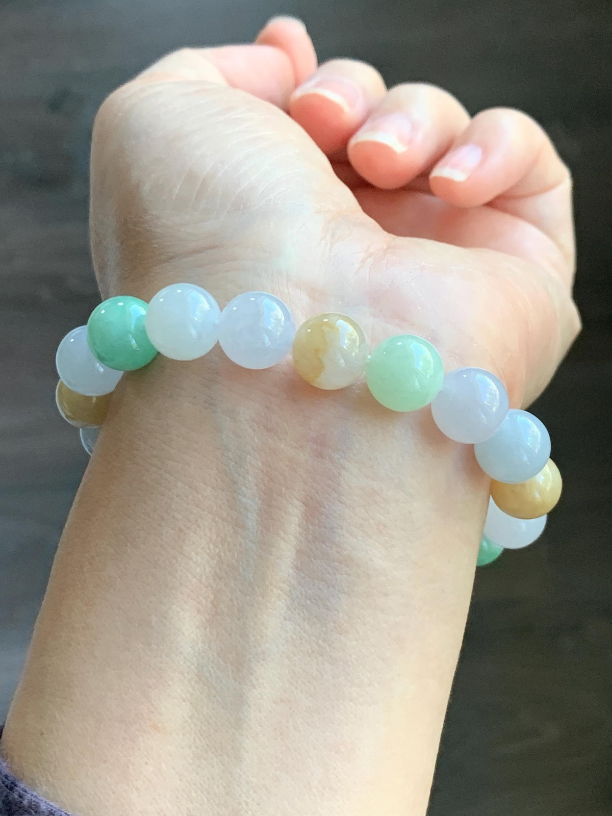 Certified Natural Grade A Icy Highly Translucent Gelatinous Multicolored Jade Jadeite Beads Beaded Bracelet 9.9mm 7” 32g 天然冰胶多宝翡翠手串 1233