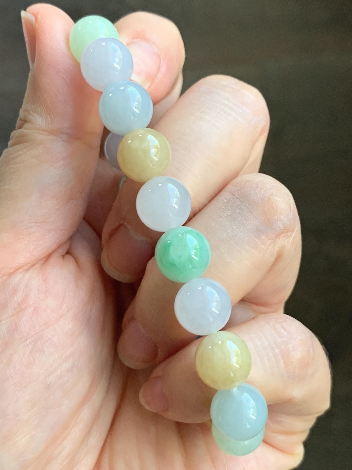 Certified Natural Grade A Icy Highly Translucent Gelatinous Multicolored Jade Jadeite Beads Beaded Bracelet 9.9mm 7” 32g 天然冰胶多宝翡翠手串 1233