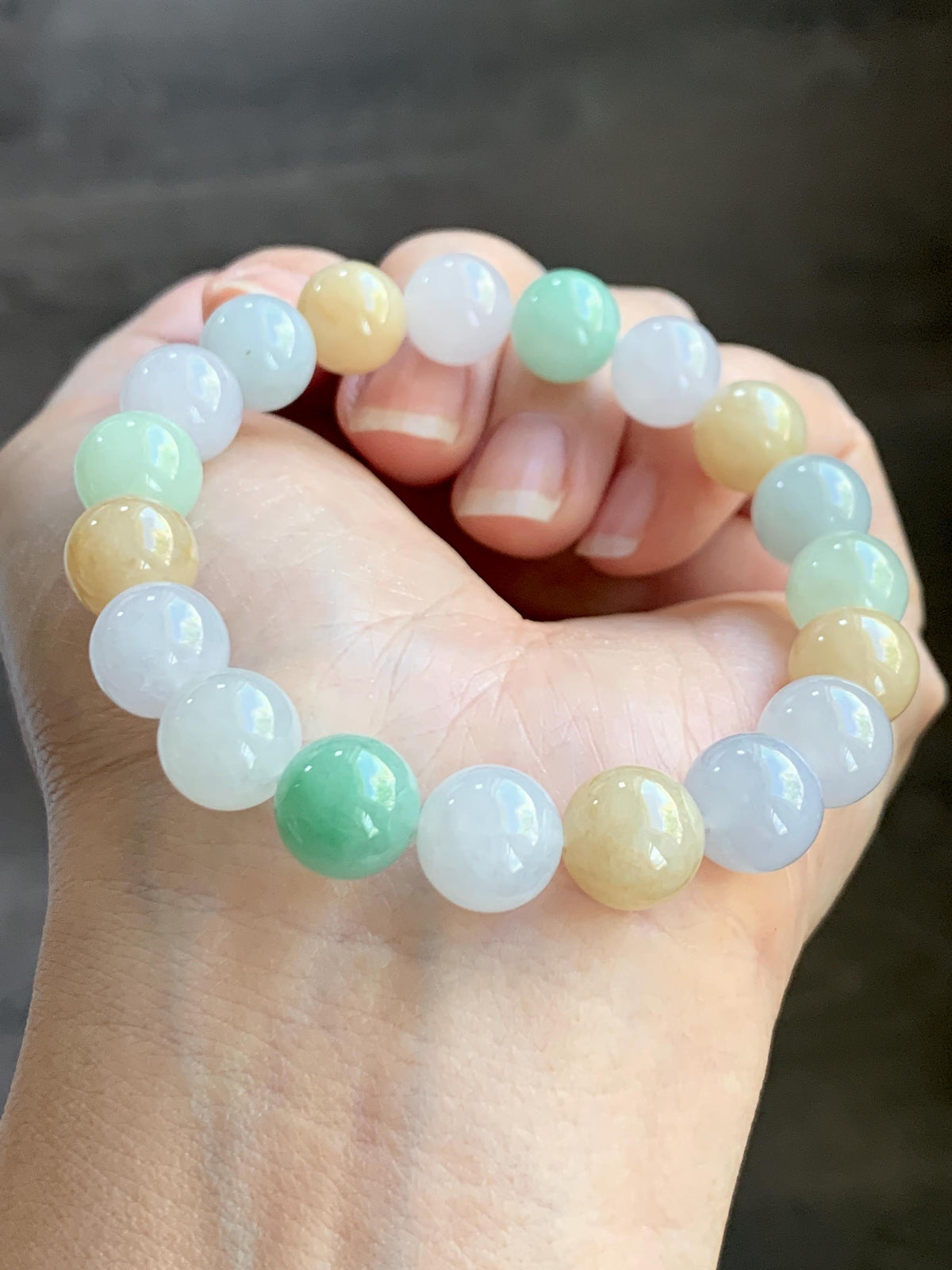 Certified Natural Grade A Icy Highly Translucent Gelatinous Multicolored Jade Jadeite Beads Beaded Bracelet 9.9mm 7” 32g 天然冰胶多宝翡翠手串 1233
