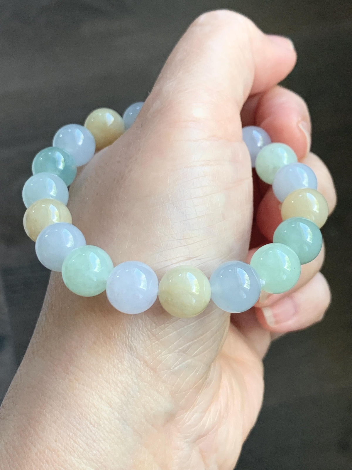 Certified Natural Grade A Icy Highly Translucent Gelatinous Multicolored Jade Jadeite Beads Beaded Bracelet 9.9mm 7” 32g 天然冰胶多宝翡翠手串 1232