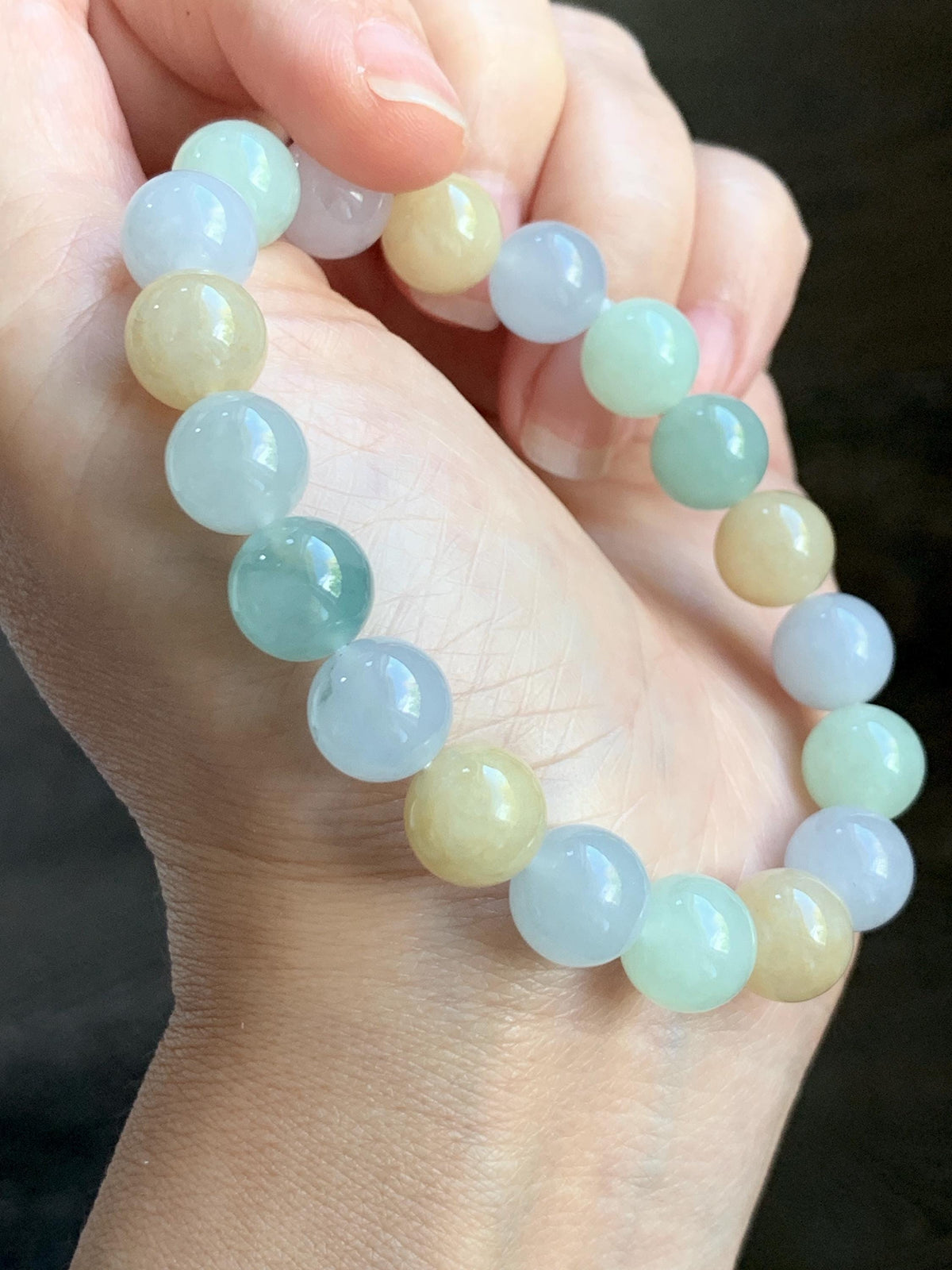 Certified Natural Grade A Icy Highly Translucent Gelatinous Multicolored Jade Jadeite Beads Beaded Bracelet 9.9mm 7” 32g 天然冰胶多宝翡翠手串 1232