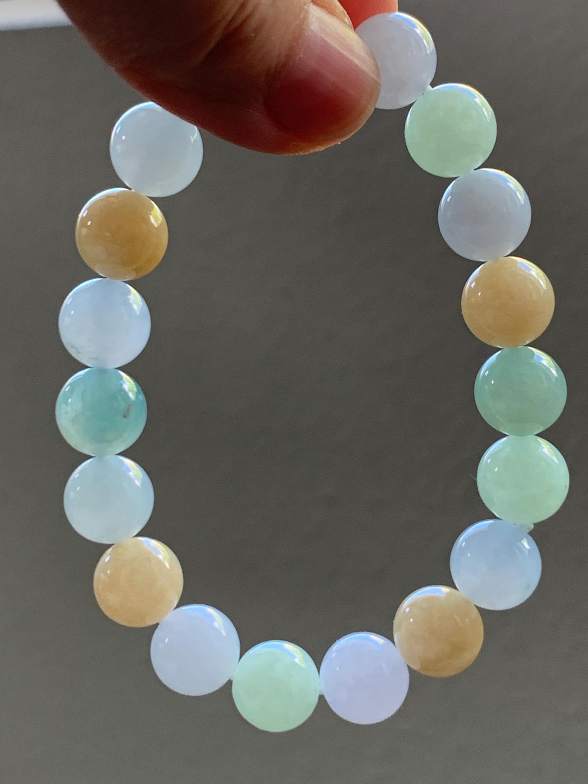 Certified Natural Grade A Icy Highly Translucent Gelatinous Multicolored Jade Jadeite Beads Beaded Bracelet 9.9mm 7” 32g 天然冰胶多宝翡翠手串 1232