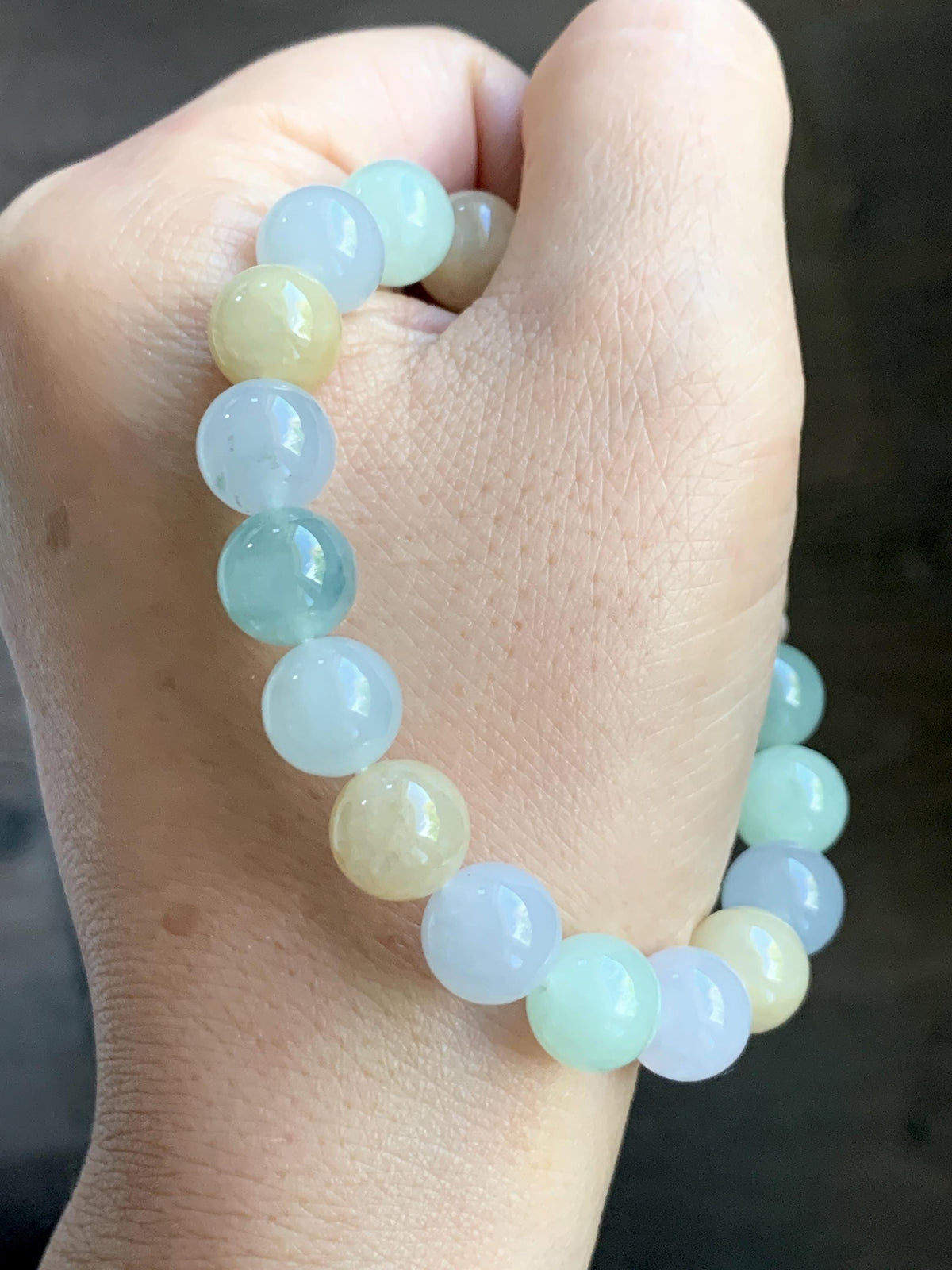 Certified Natural Grade A Icy Highly Translucent Gelatinous Multicolored Jade Jadeite Beads Beaded Bracelet 9.9mm 7” 32g 天然冰胶多宝翡翠手串 1232