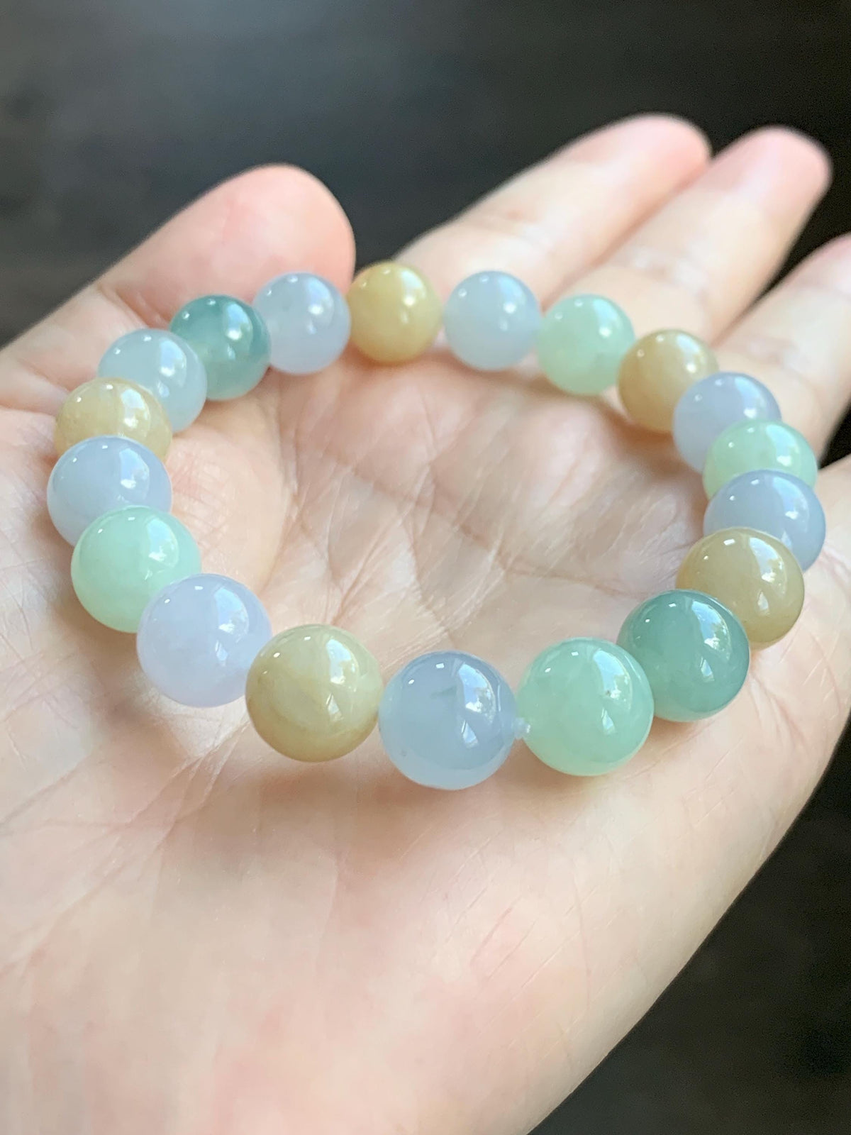 Certified Natural Grade A Icy Highly Translucent Gelatinous Multicolored Jade Jadeite Beads Beaded Bracelet 9.9mm 7” 32g 天然冰胶多宝翡翠手串 1232