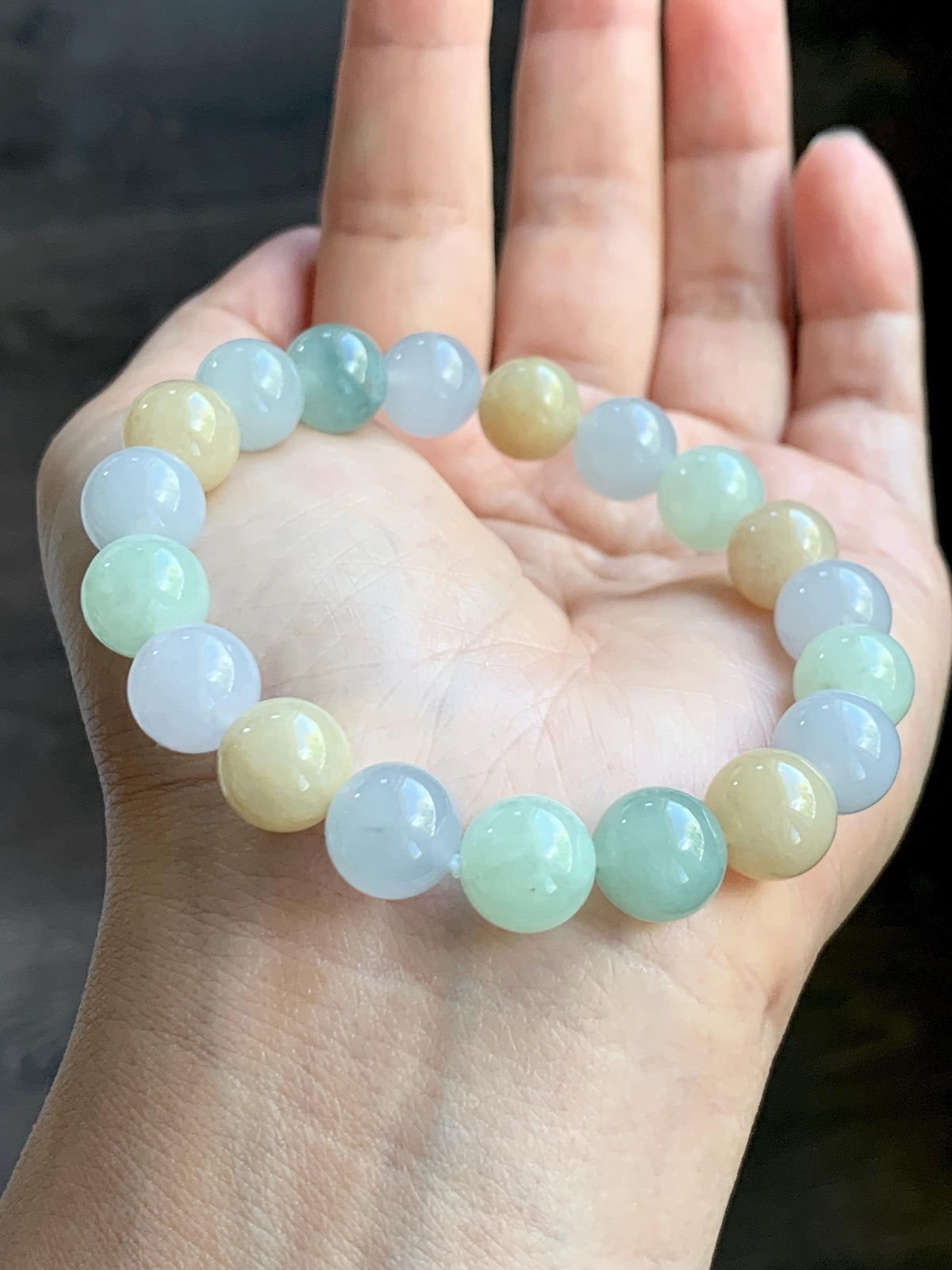 Certified Natural Grade A Icy Highly Translucent Gelatinous Multicolored Jade Jadeite Beads Beaded Bracelet 9.9mm 7” 32g 天然冰胶多宝翡翠手串 1232