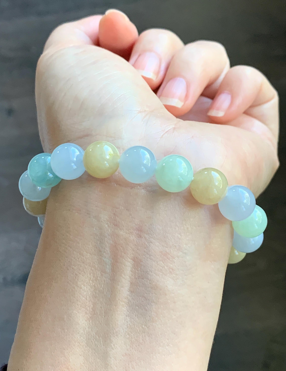 Certified Natural Grade A Icy Highly Translucent Gelatinous Multicolored Jade Jadeite Beads Beaded Bracelet 9.9mm 7” 32g 天然冰胶多宝翡翠手串 1232