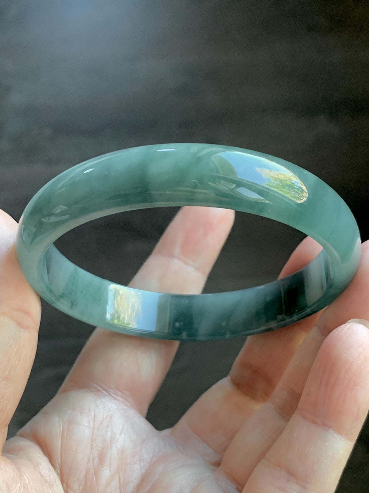 Certified Natural Grade A Guatemalan Icy Highly Translucent Dusty Teal Green Jade Jadeite Wide Bangle 58.75mm 7.26” 38g 天然冰危灰蓝绿翡翠正圈宽版手镯 1224