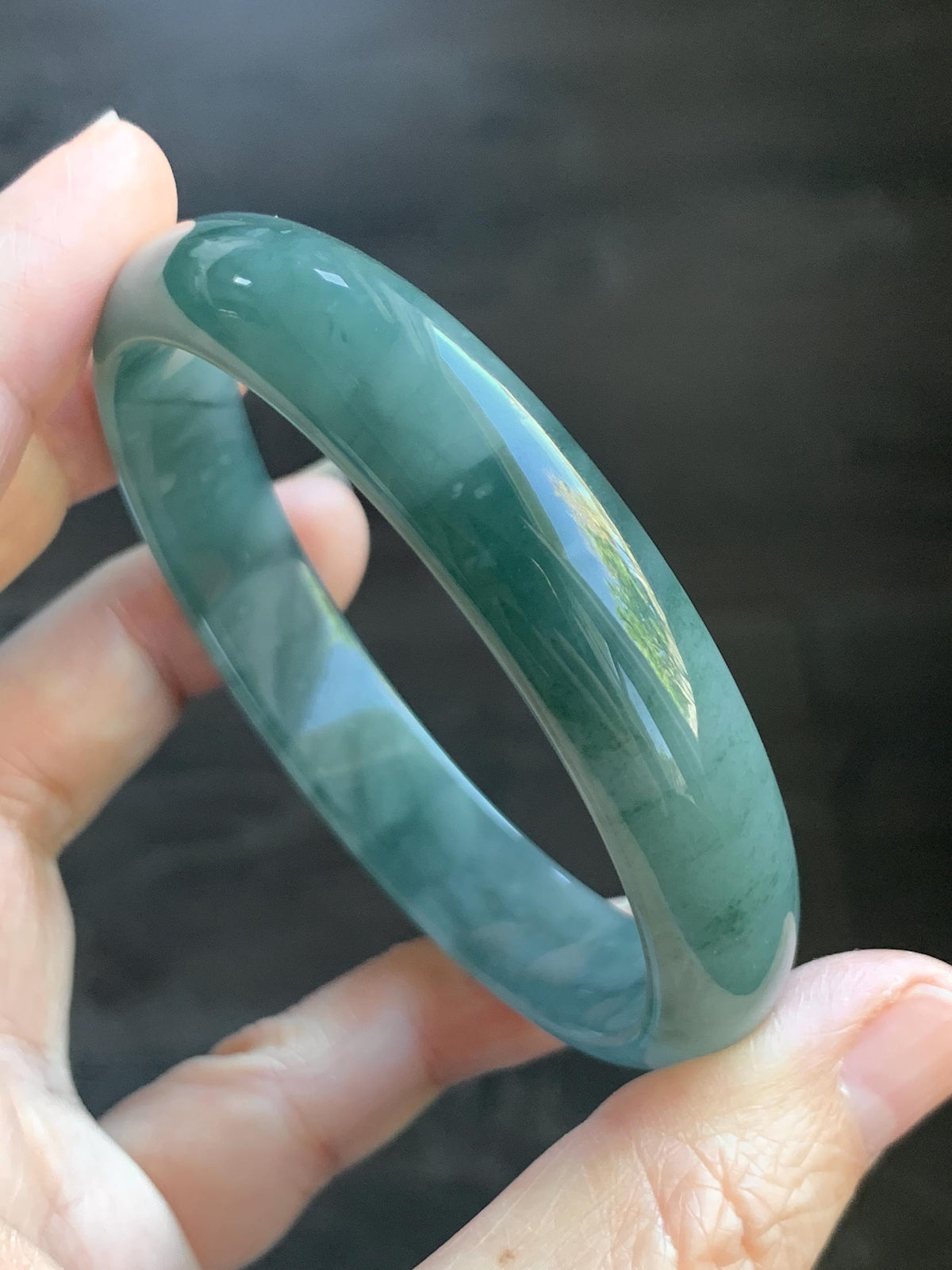 Certified Natural Grade A Guatemalan Icy Highly Translucent Dusty Teal Green Jade Jadeite Wide Bangle 58.75mm 7.26” 38g 天然冰危灰蓝绿翡翠正圈宽版手镯 1224