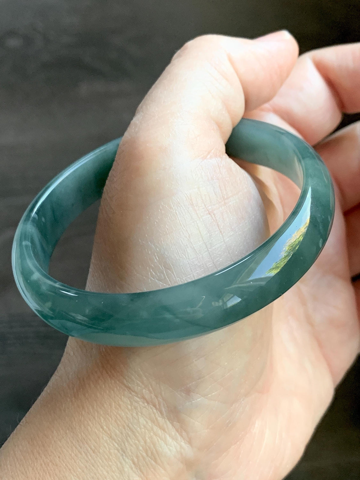 Certified Natural Grade A Guatemalan Icy Highly Translucent Dusty Teal Green Jade Jadeite Wide Bangle 58.75mm 7.26” 38g 天然冰危灰蓝绿翡翠正圈宽版手镯 1224