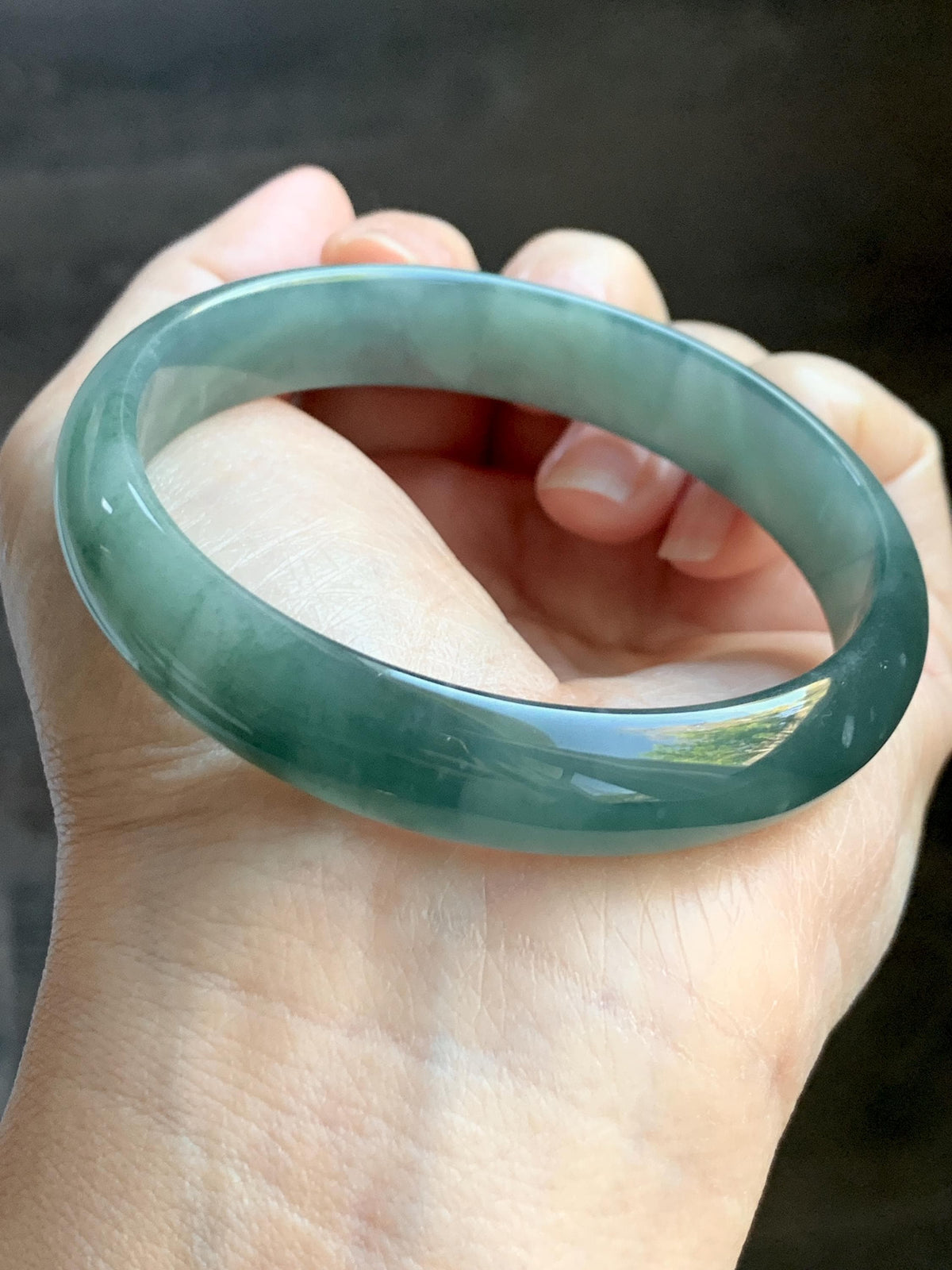 Certified Natural Grade A Guatemalan Icy Highly Translucent Dusty Teal Green Jade Jadeite Wide Bangle 58.75mm 7.26” 38g 天然冰危灰蓝绿翡翠正圈宽版手镯 1224