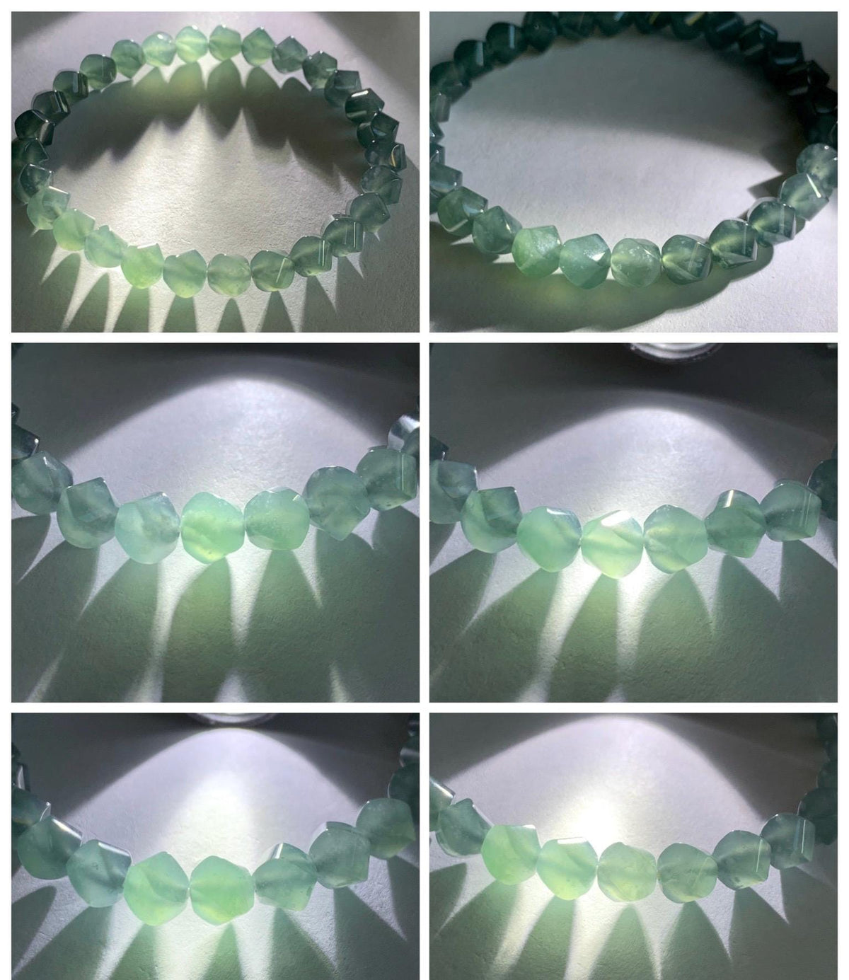 Certified Natural Grade A Guatemalan Icy Translucent Dusty Teal Blue Jade Jadeite Faceted Beads Beaded Bracelet 7.25” 15g 天然冰危深蓝绿翡翠切割珠手串1184