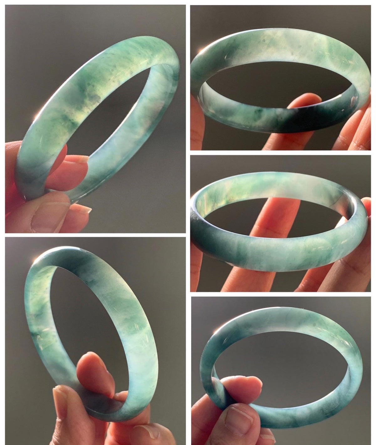 Certified Natural Grade A Guatemalan Icy Highly Translucent Dusty Teal Green Jade Jadeite Wide Bangle 58.73mm 7.26” 36g 天然冰危灰蓝绿翡翠正圈宽版手镯 1225